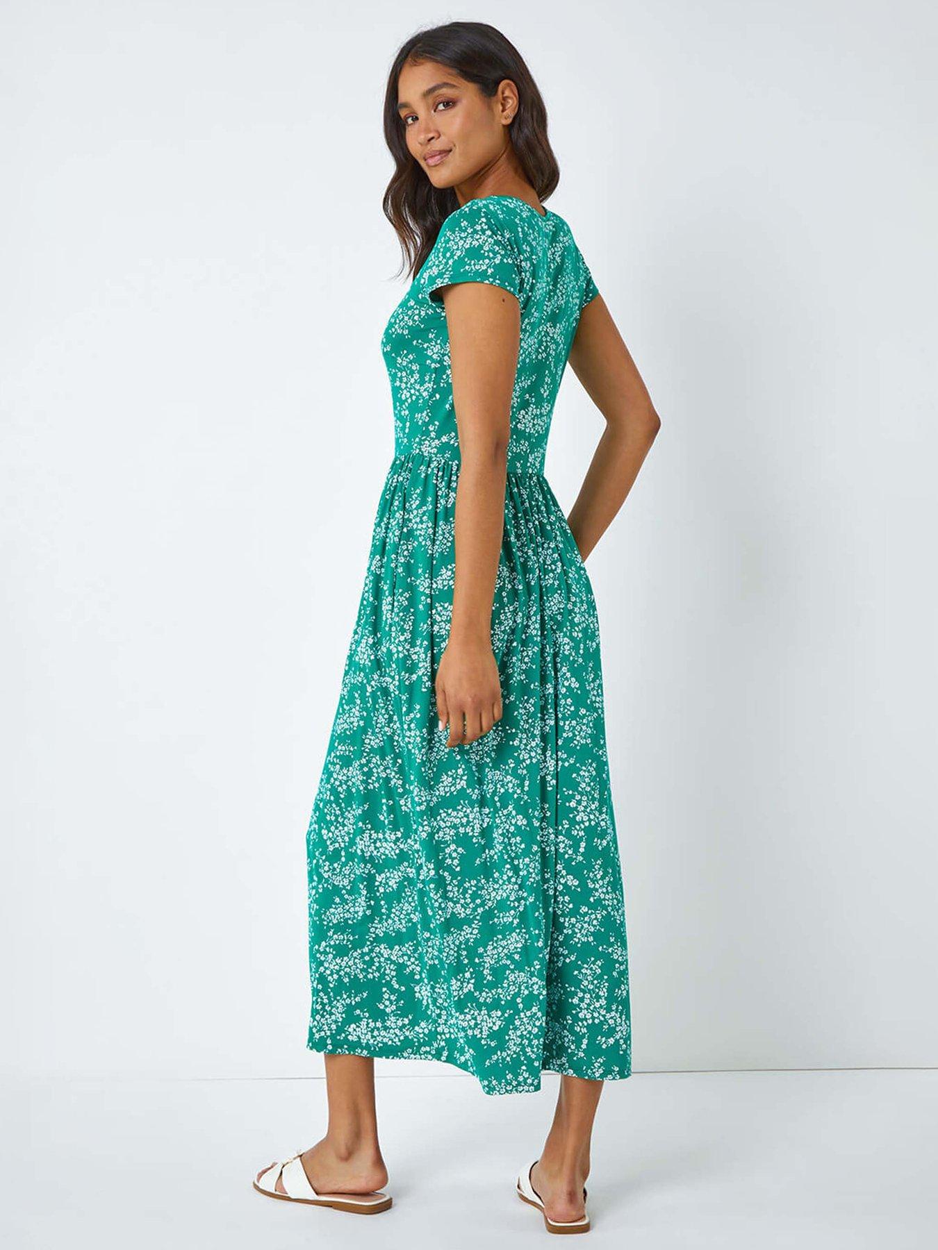  image of roman-ditsy-gathered-skirt-stretch-midi-dress