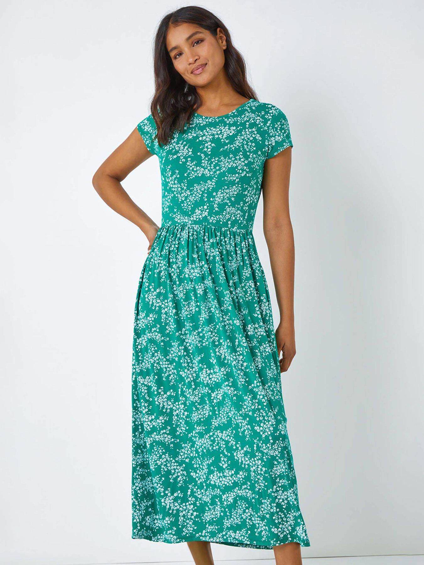  image of roman-ditsy-gathered-skirt-stretch-midi-dress