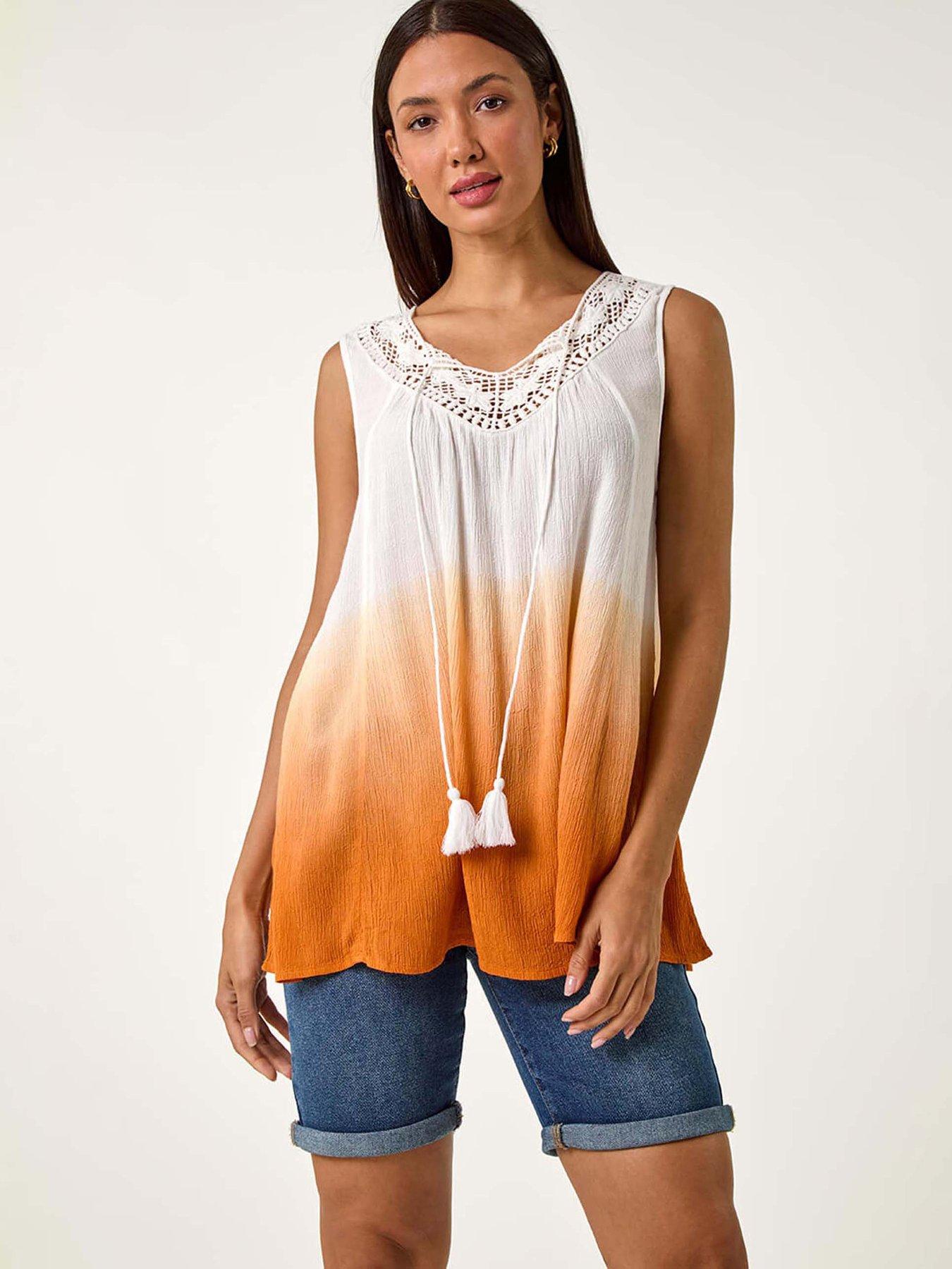 undefined Cotton Lace Detail Ombre V-neck Vest Top