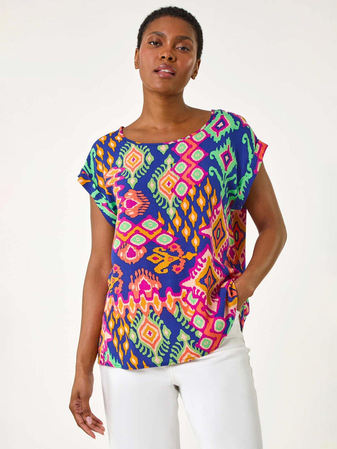  image of roman-aztec-print-short-sleeve-top