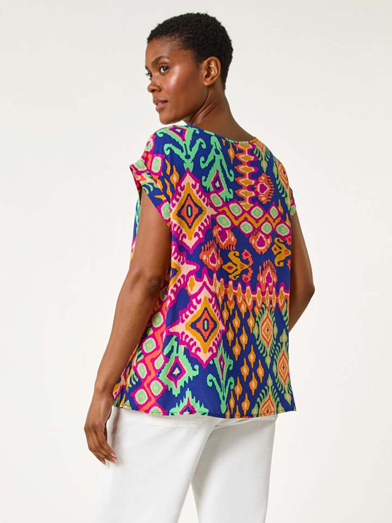  image of roman-aztec-print-short-sleeve-top
