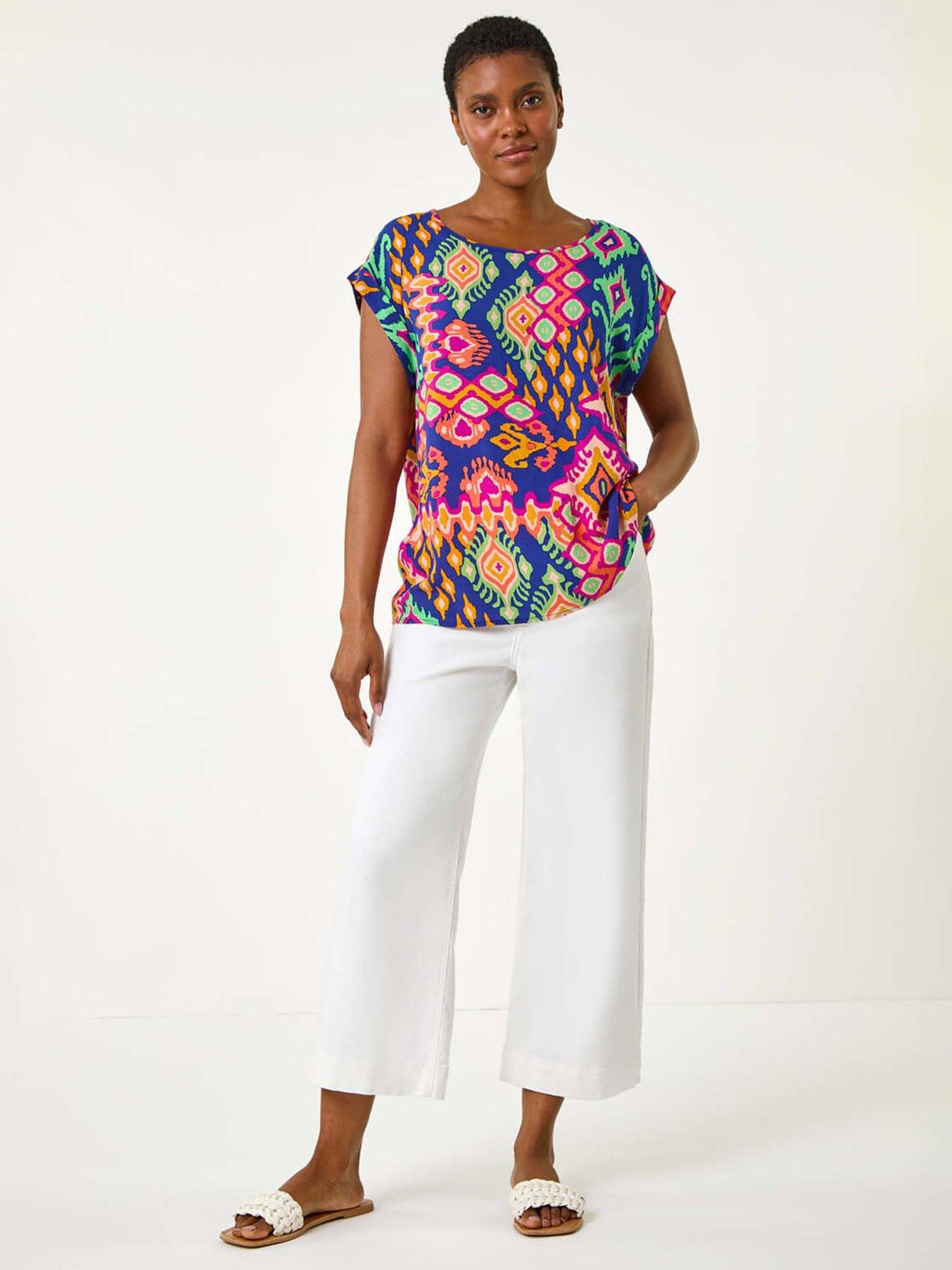  image of roman-aztec-print-short-sleeve-top