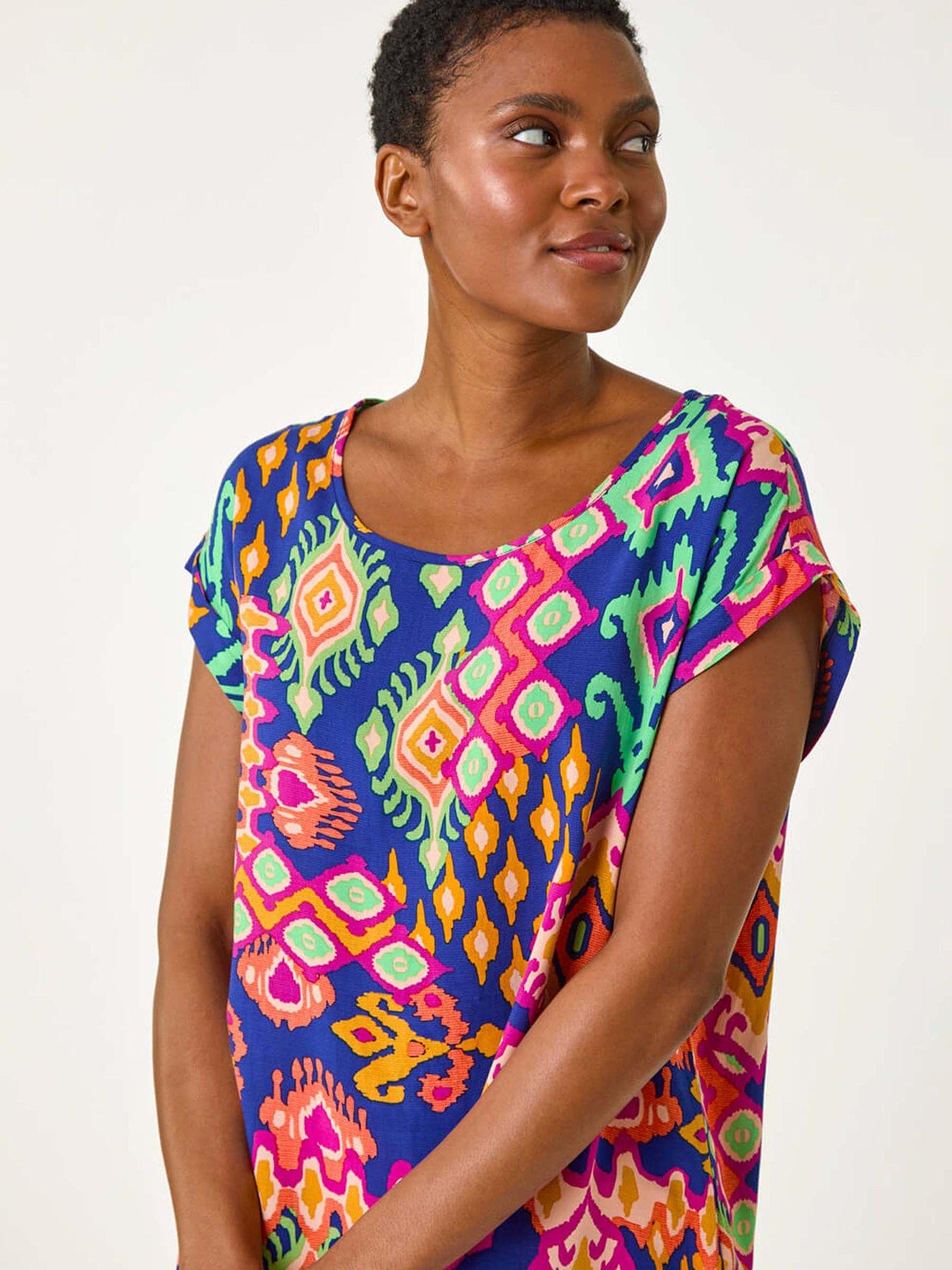  image of roman-aztec-print-short-sleeve-top