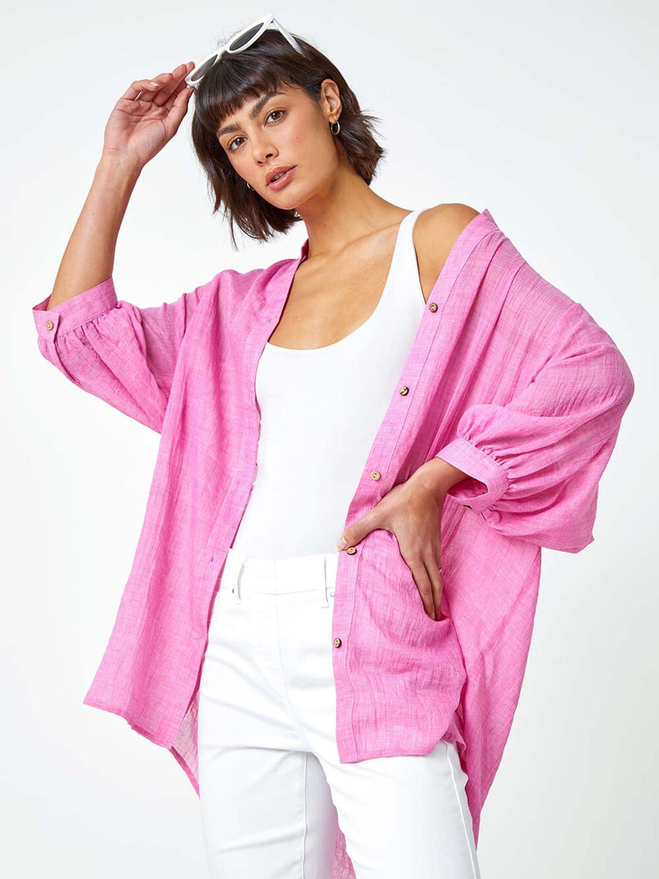undefined Plain Oversized Cotton Blend Shirt