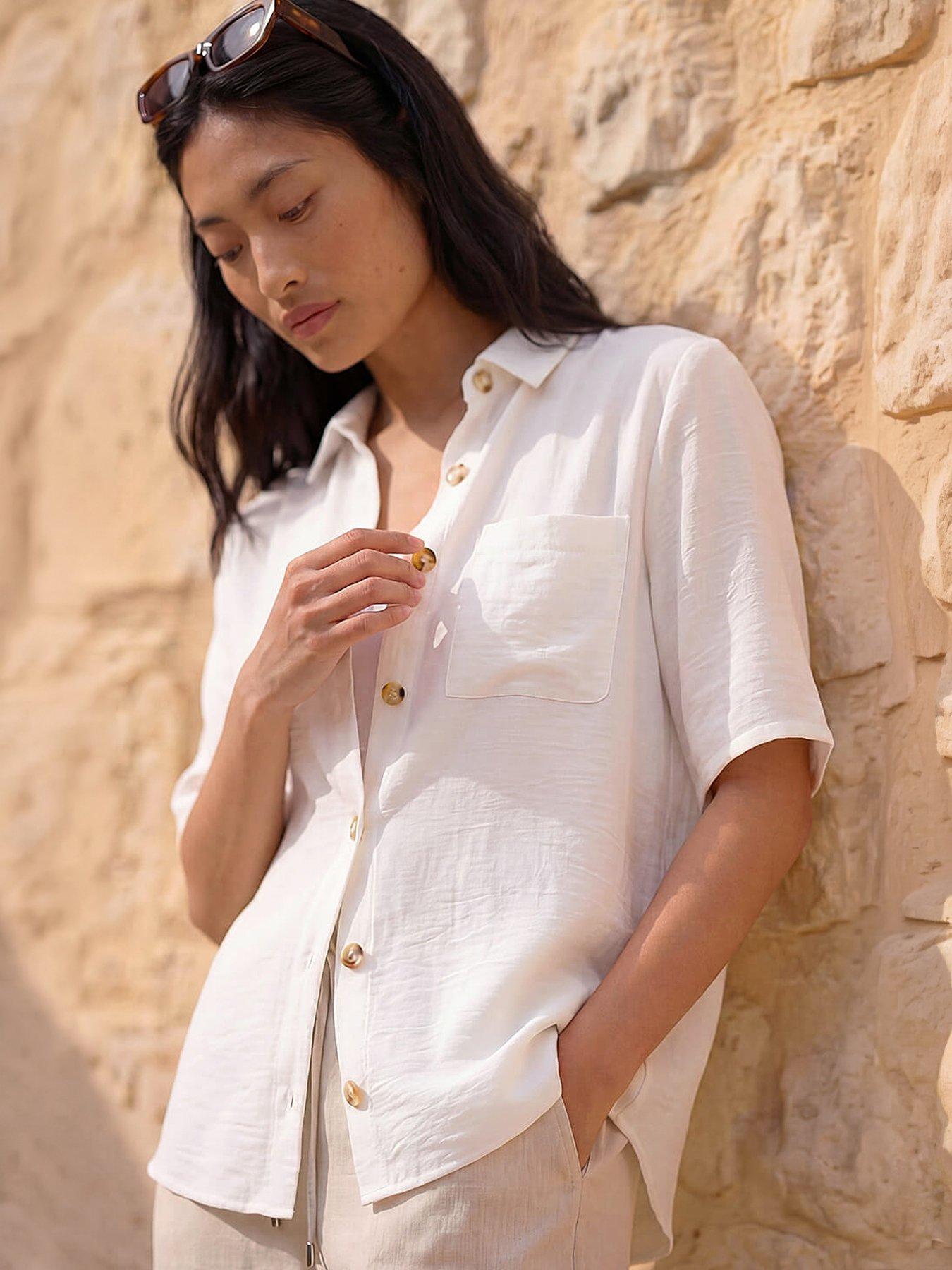 Roman Petite Button Up Pocket Shirt - White