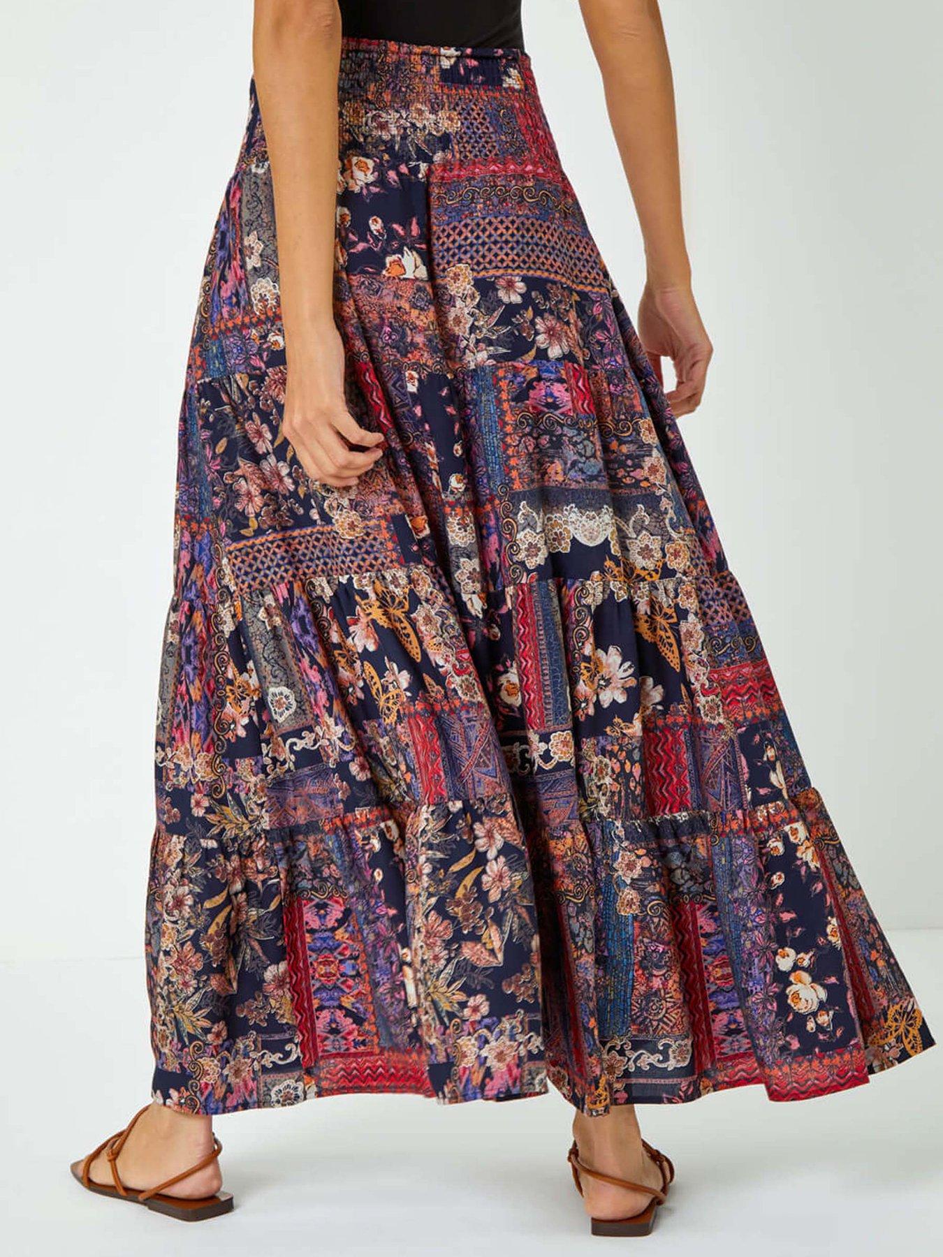 stillFront image of roman-boho-floral-shirred-waist-maxi-skirt