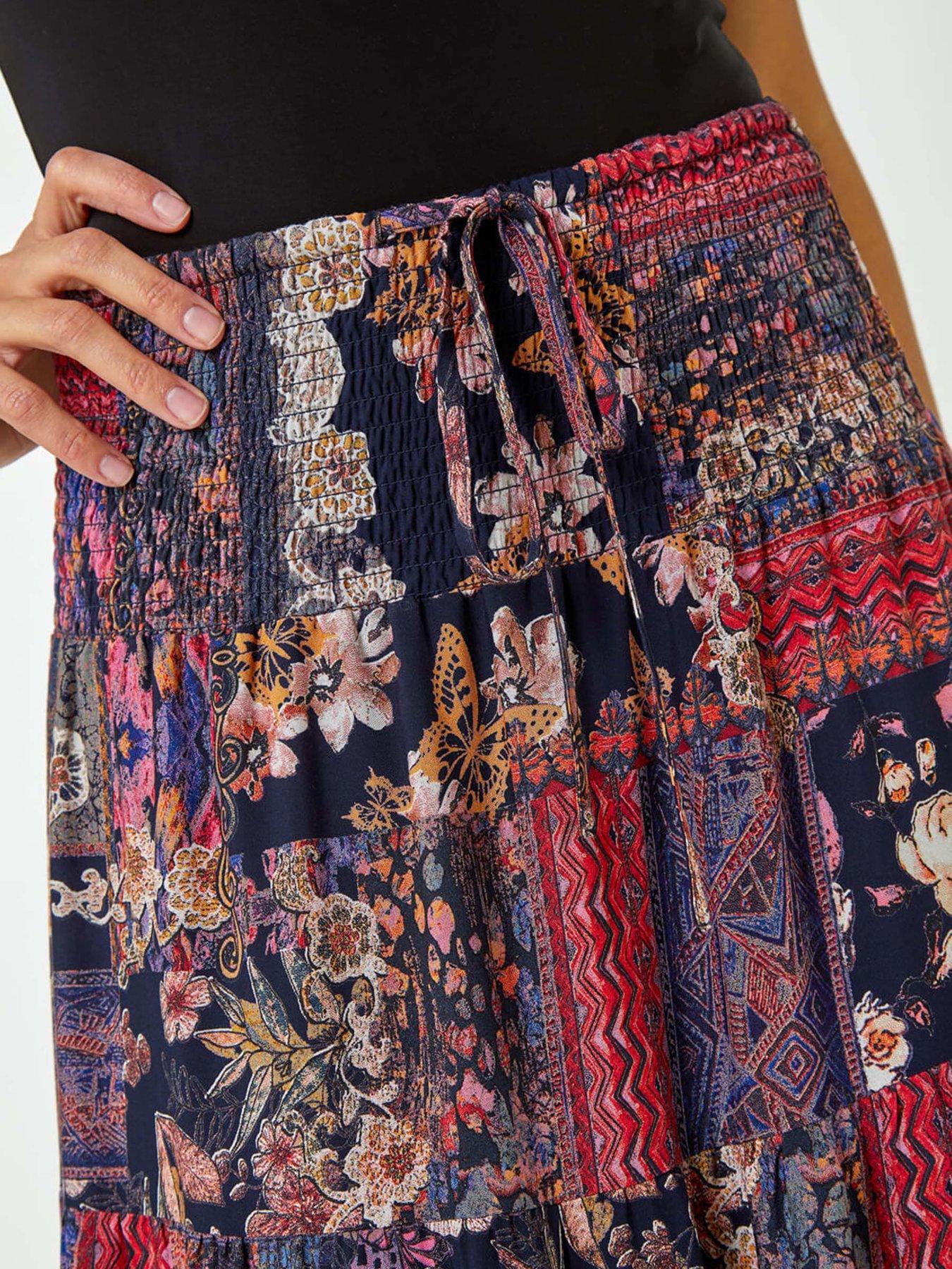  image of roman-boho-floral-shirred-waist-maxi-skirt