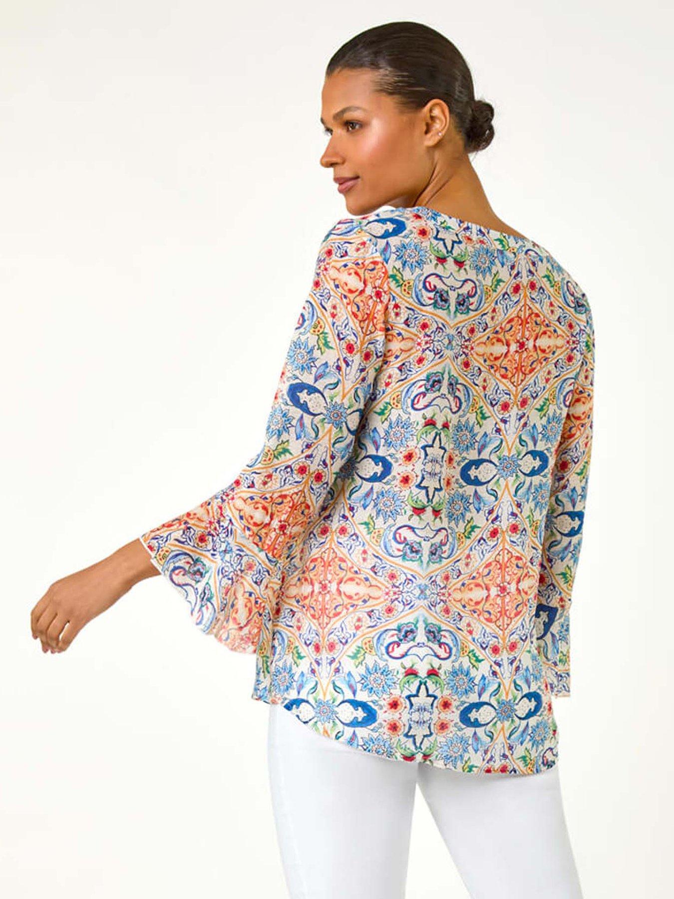 stillFront image of roman-abstract-floral-frill-sleeve-top
