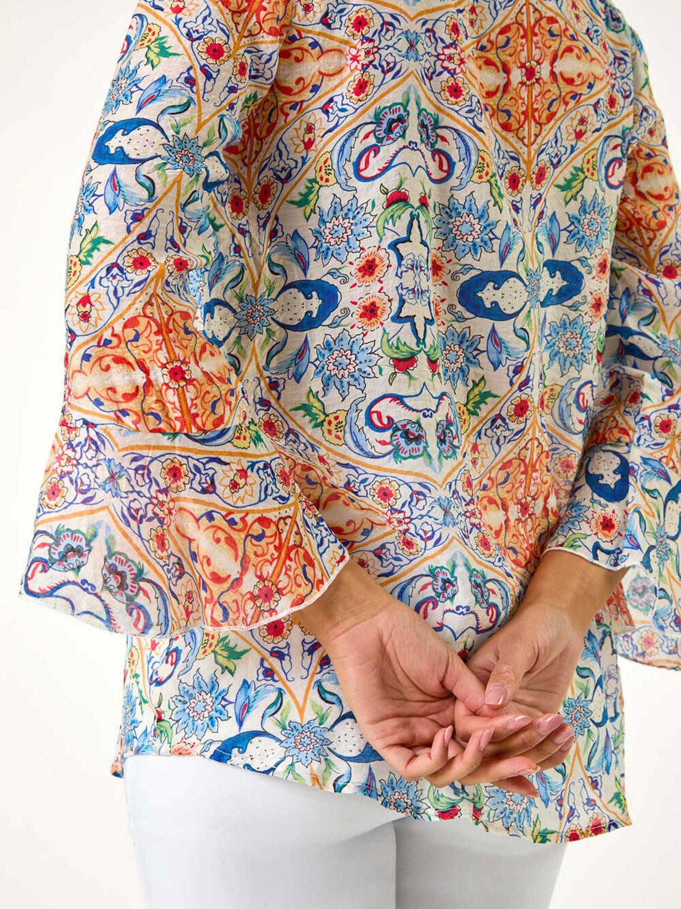  image of roman-abstract-floral-frill-sleeve-top