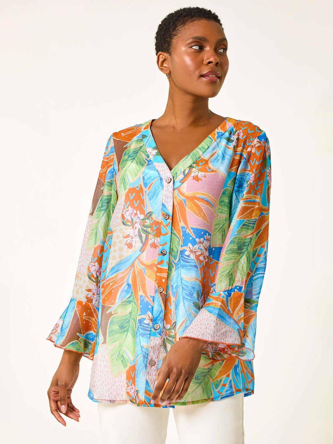 roman-tropical-print-frill-sleeve-top