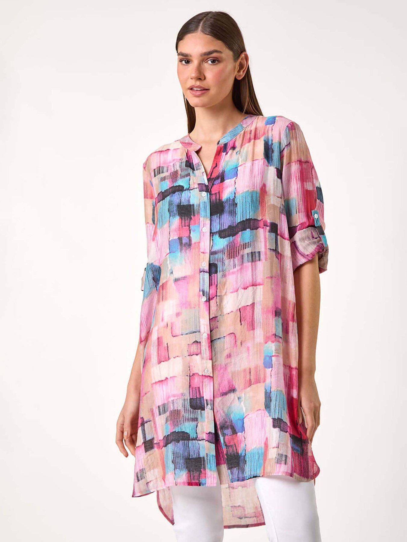 front image of roman-abstract-print-longline-blouse