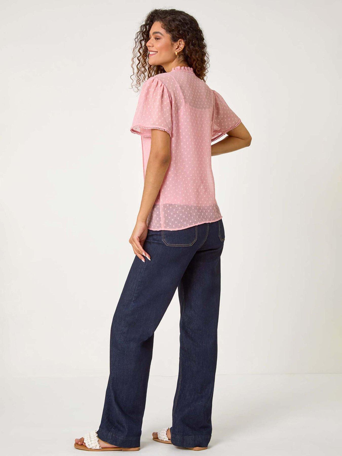 Image 2 of 5 of Roman Textured Spot Lace Trim Blouse