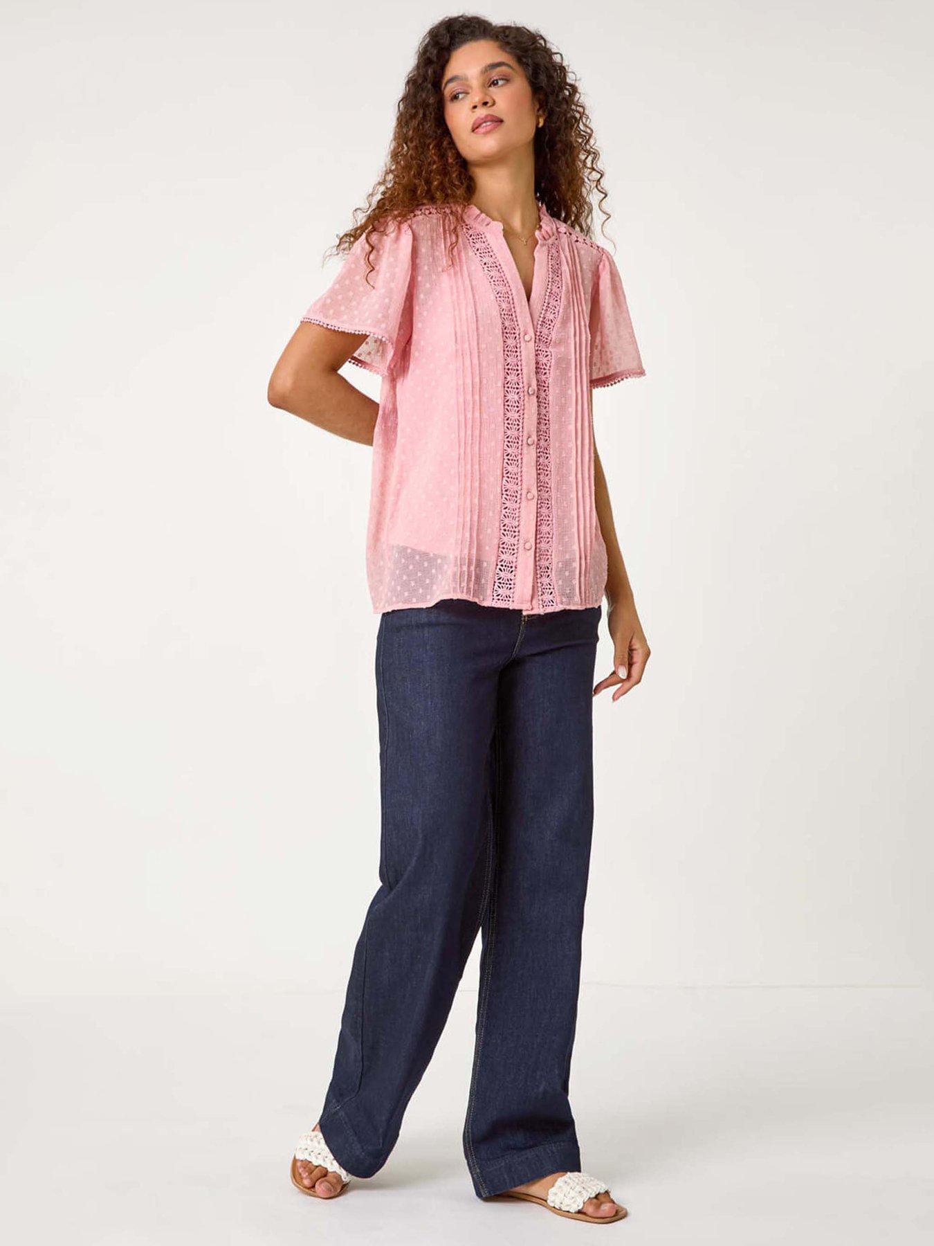 Image 3 of 5 of Roman Textured Spot Lace Trim Blouse