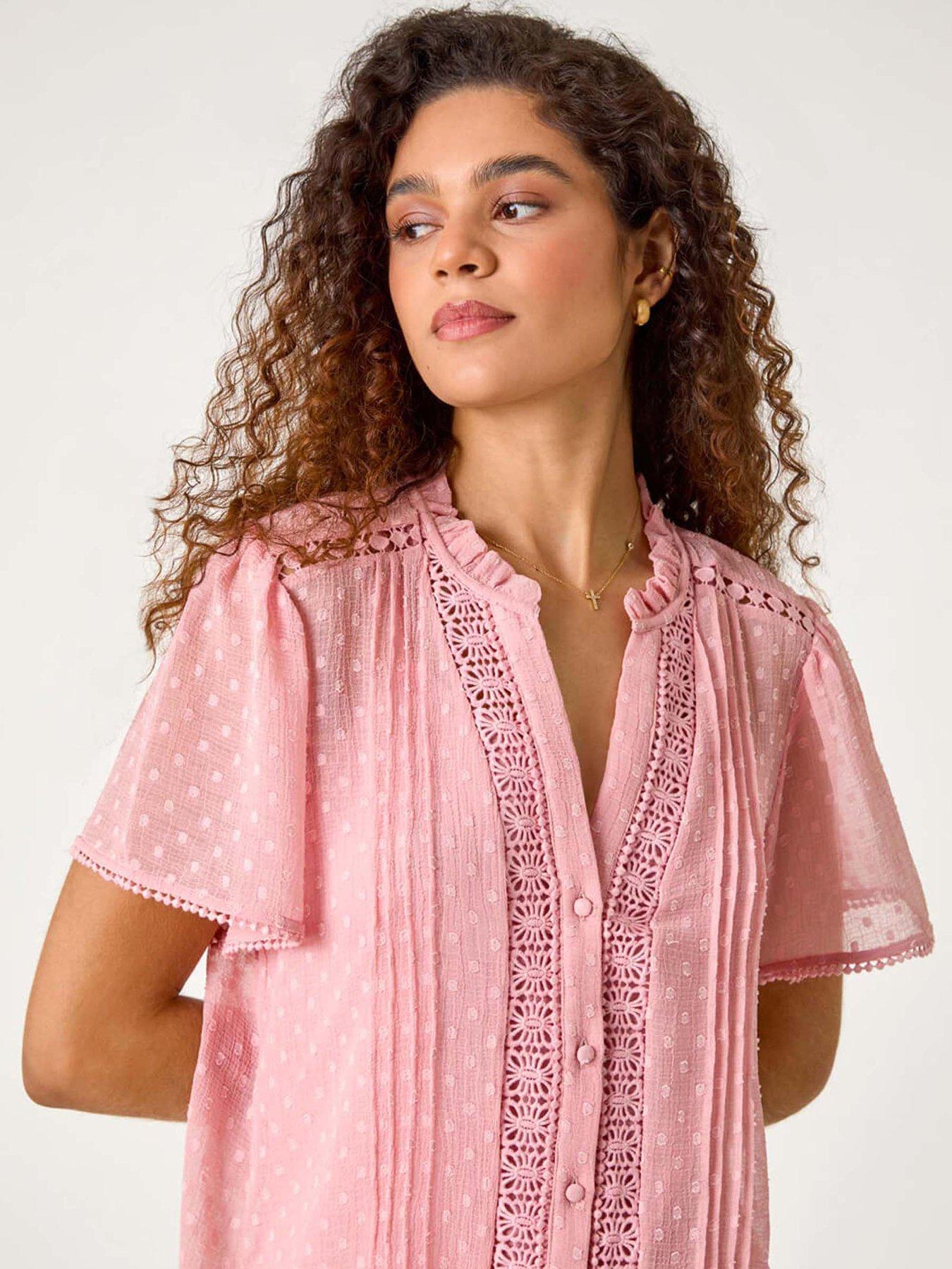 Image 4 of 5 of Roman Textured Spot Lace Trim Blouse