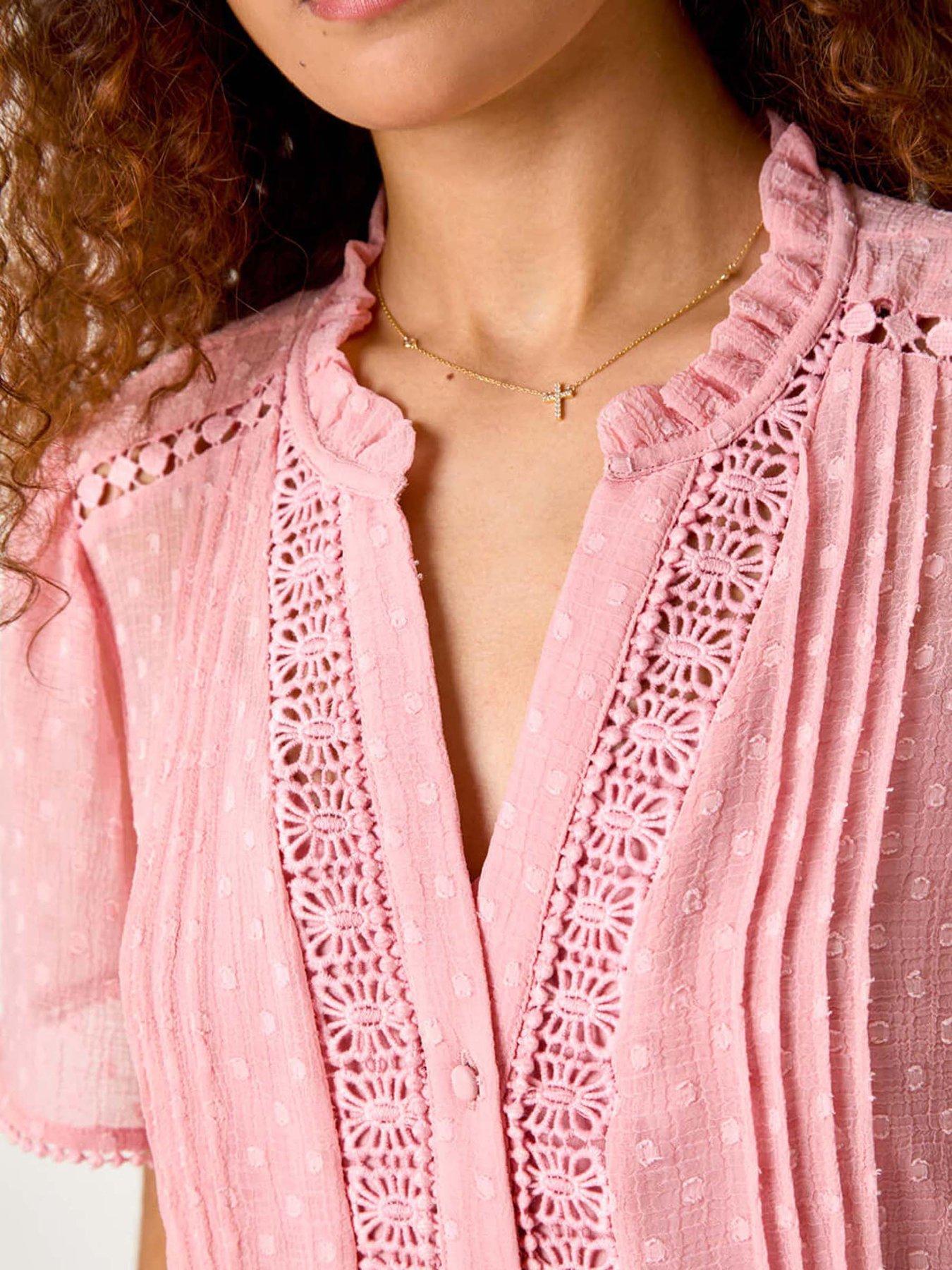 Image 5 of 5 of Roman Textured Spot Lace Trim Blouse
