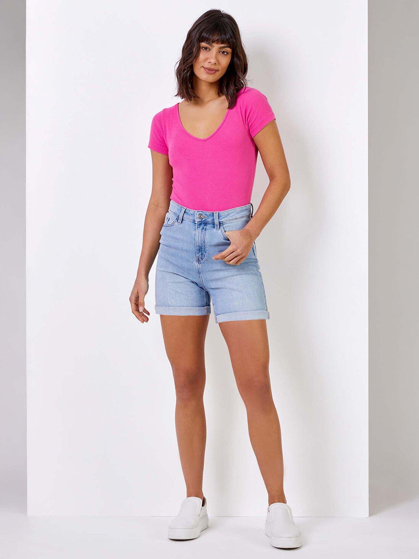 undefined Stretch Denim Mom Shorts