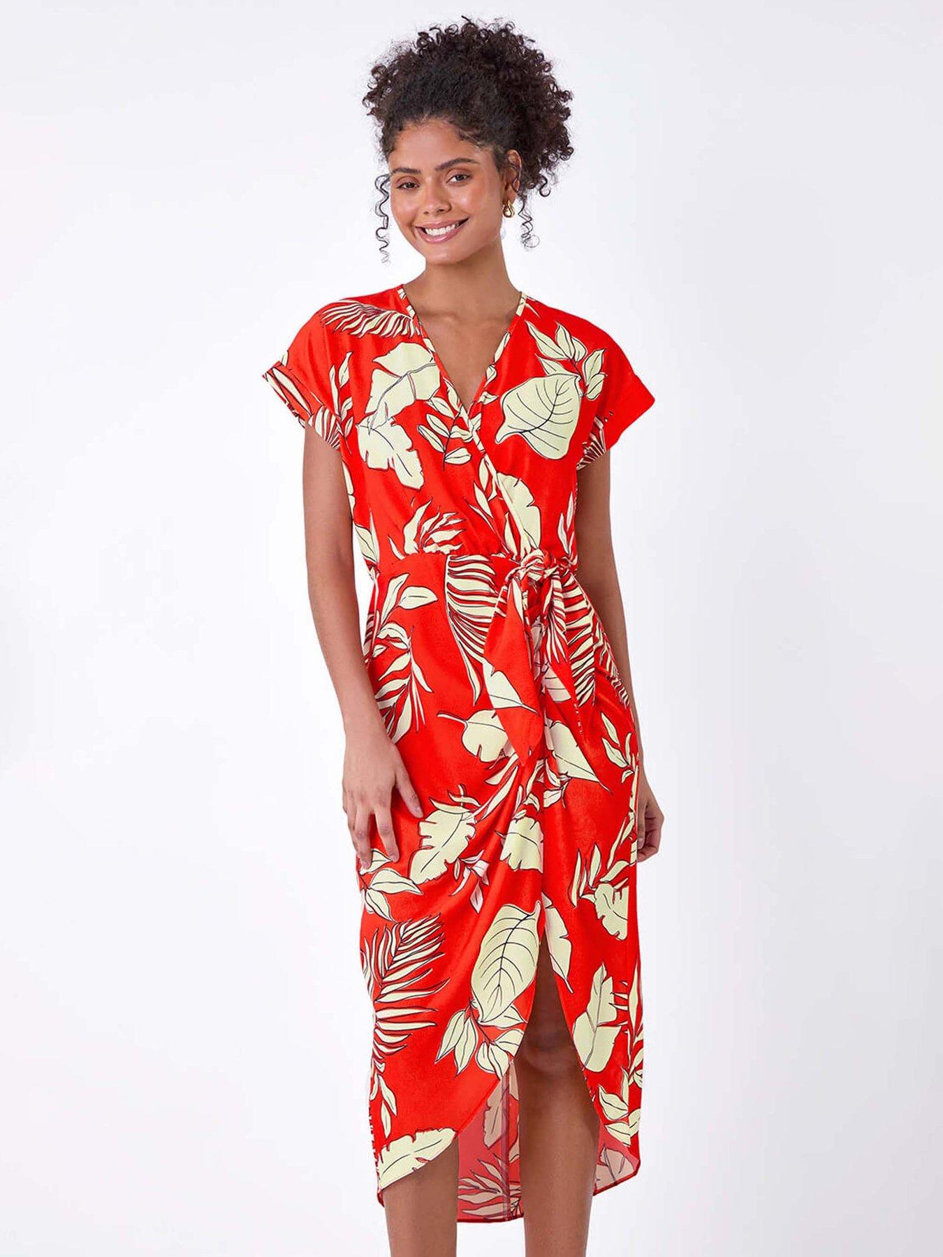  image of roman-floral-tie-detail-wrap-dress
