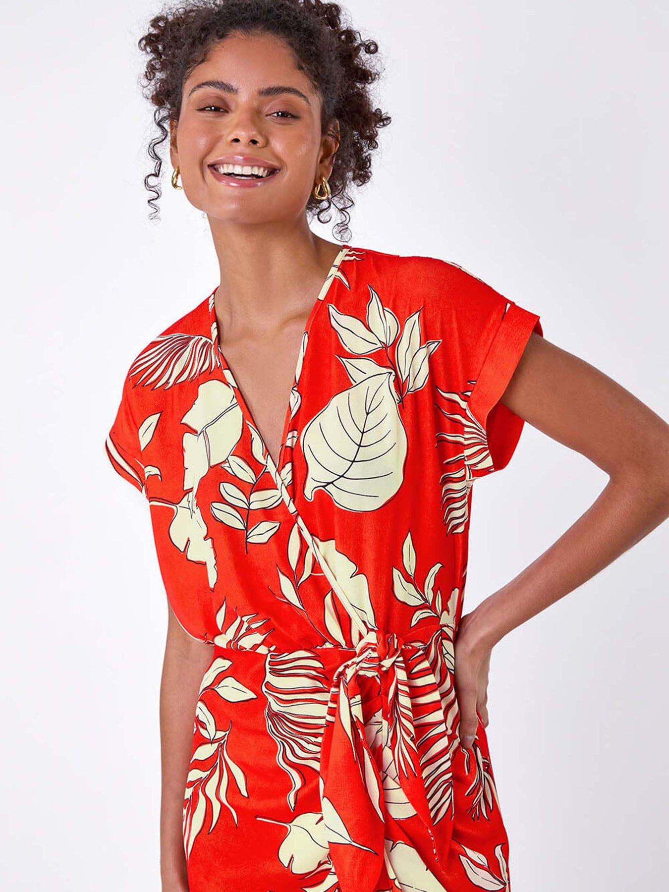  image of roman-floral-tie-detail-wrap-dress