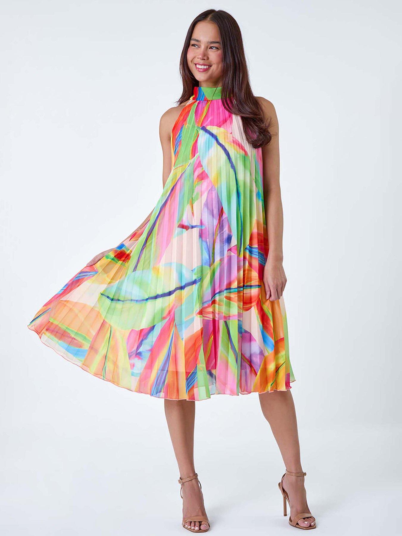 roman-petite-tropical-halter-neck-pleated-dress