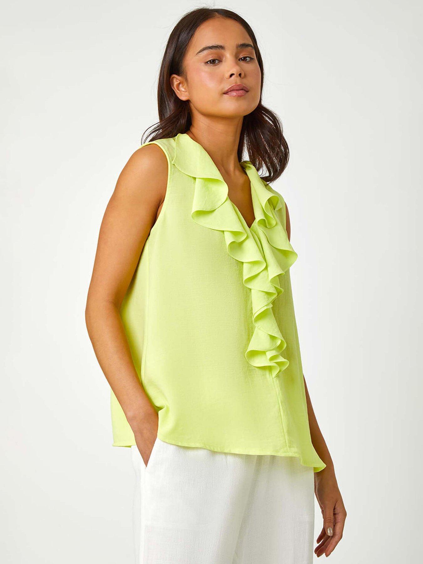 undefined Petite Frill Front Vest Top - Green