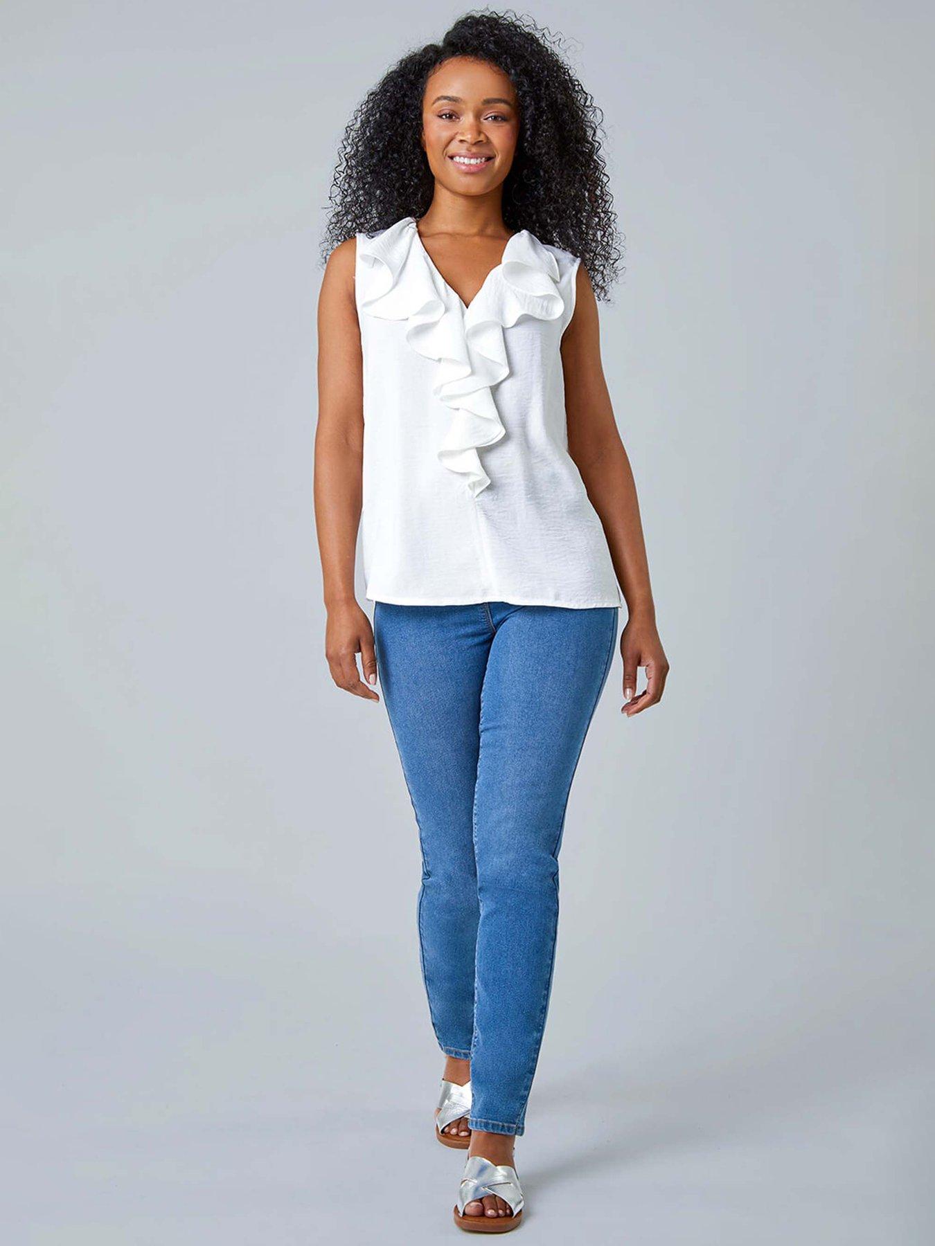 Image 3 of 5 of Roman Petite Frill Front Vest Top - White
