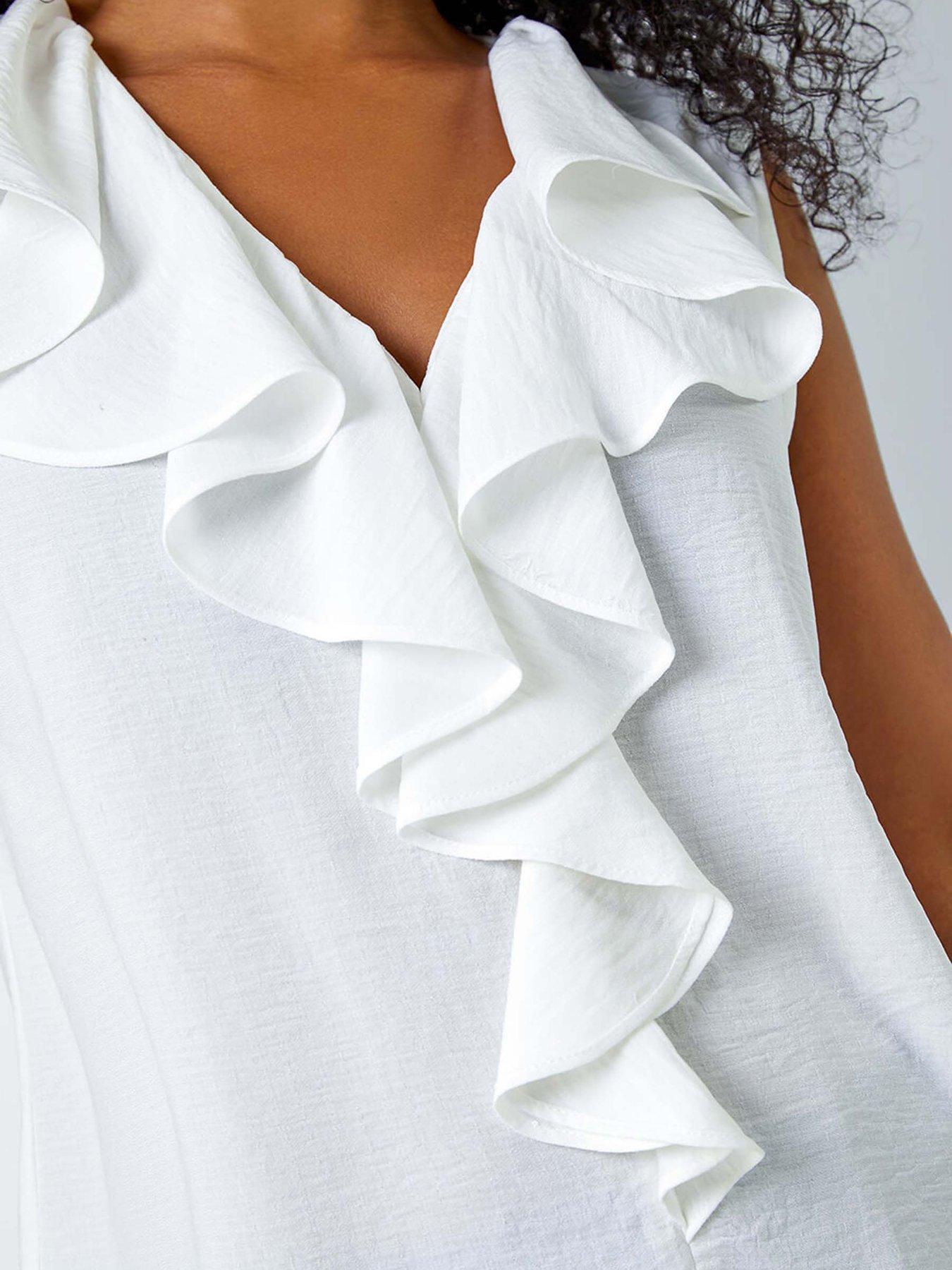 Image 5 of 5 of Roman Petite Frill Front Vest Top - White