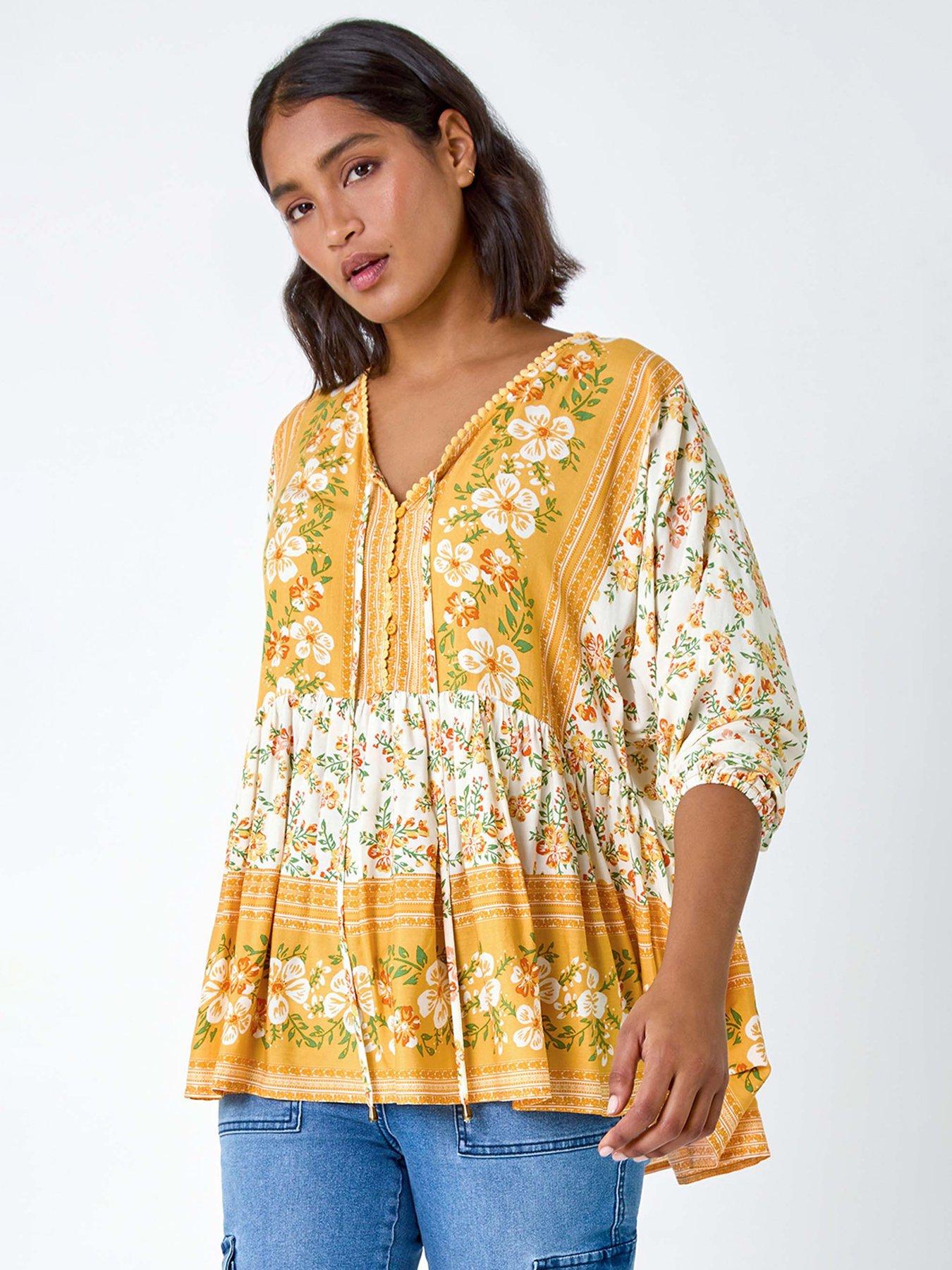 undefined Floral Border Print V-neck Overshirt