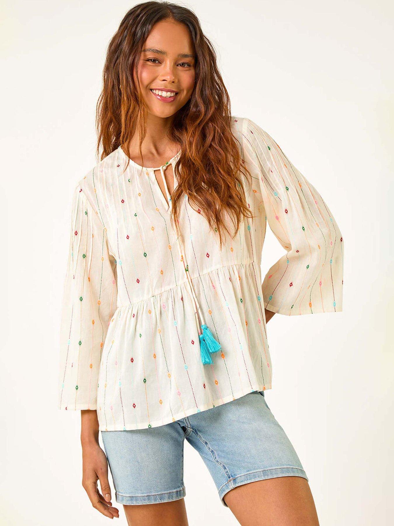  image of roman-petite-embroidered-cotton-smock-top