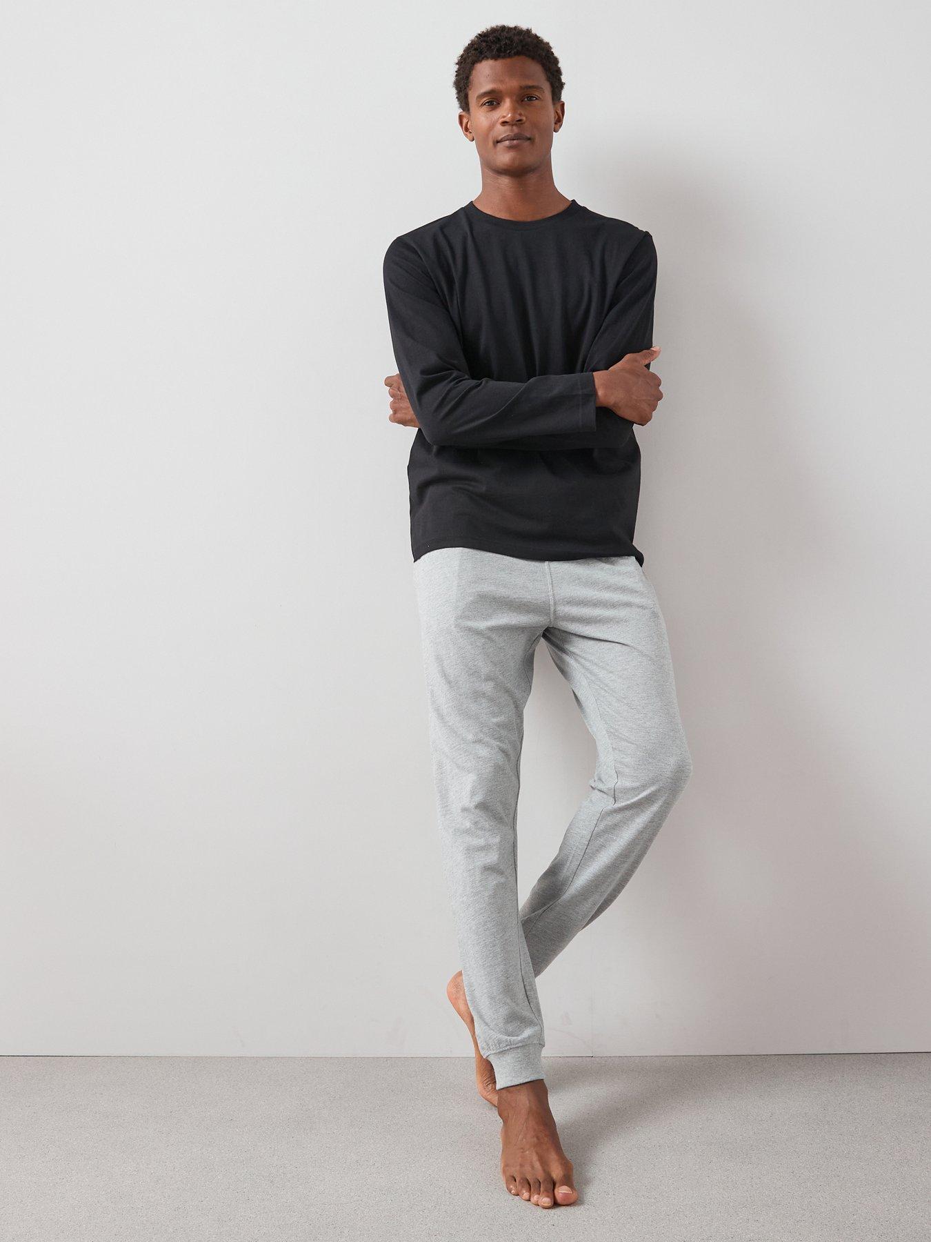 undefined Long Sleeve T-Shirt And Jogger PJ Set - Grey/Black
