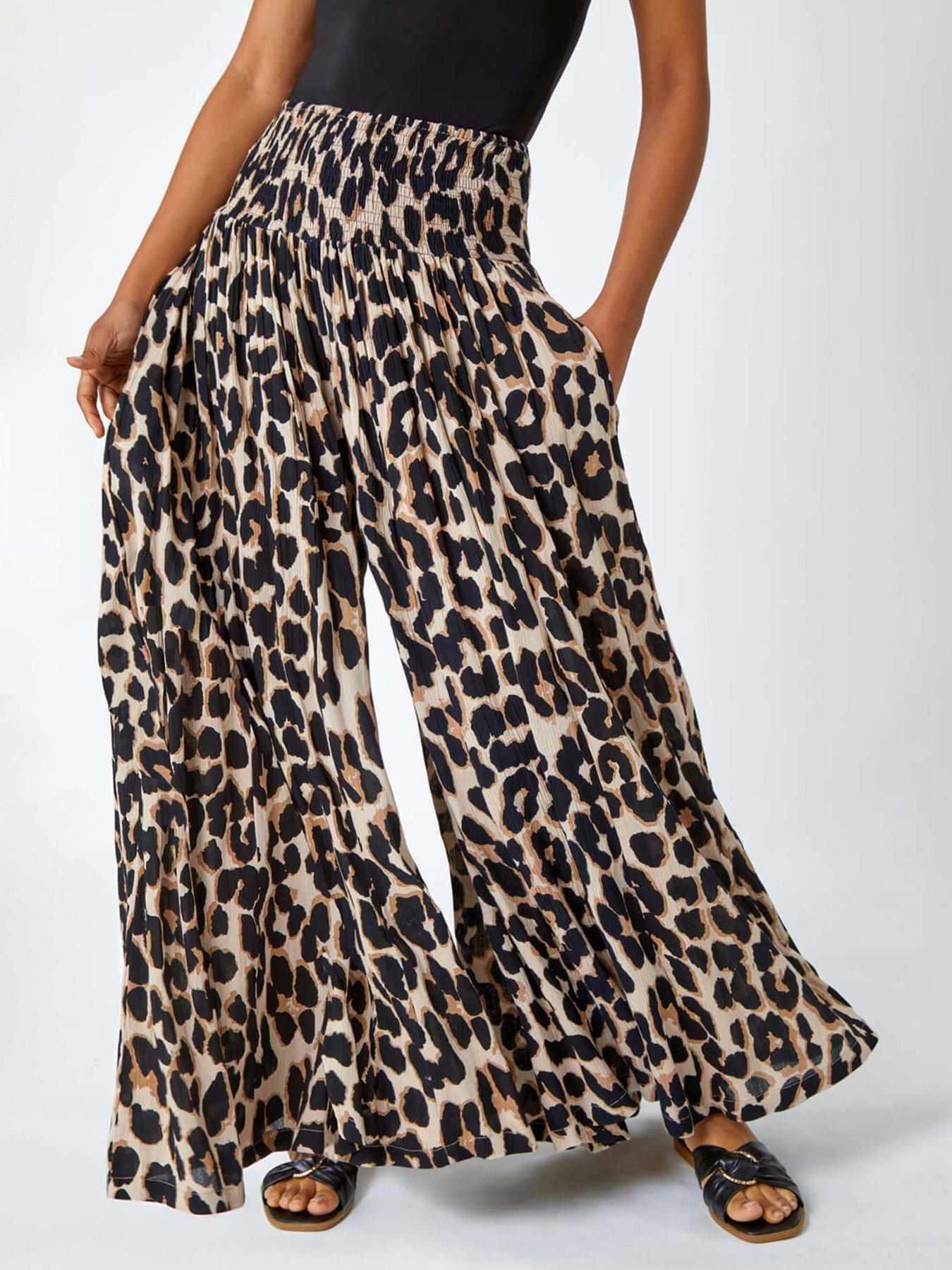 undefined Animal Shirred Palazzo Stretch Trouser