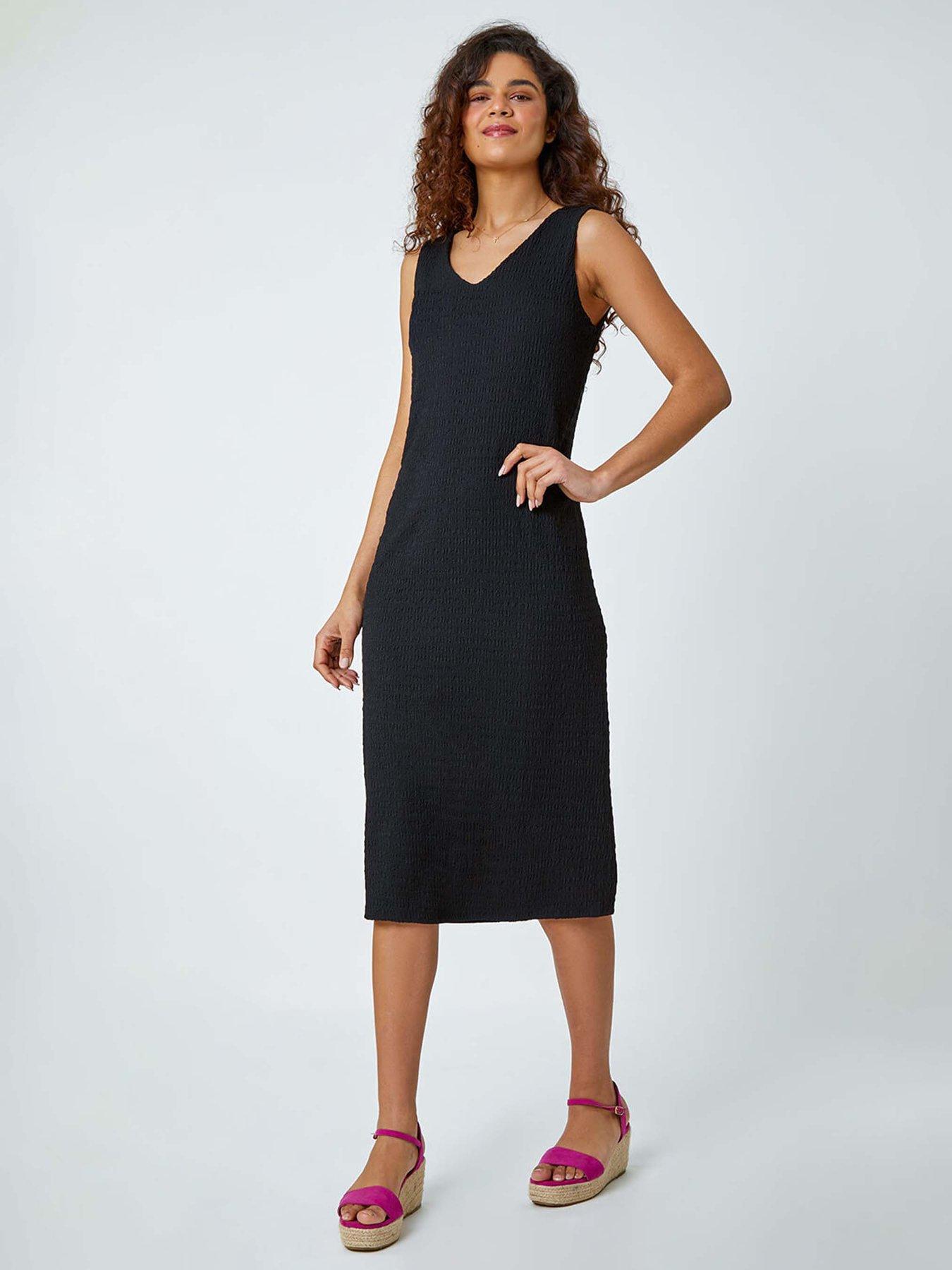 undefined Textured Stretch Jersey Midi Dress - Black
