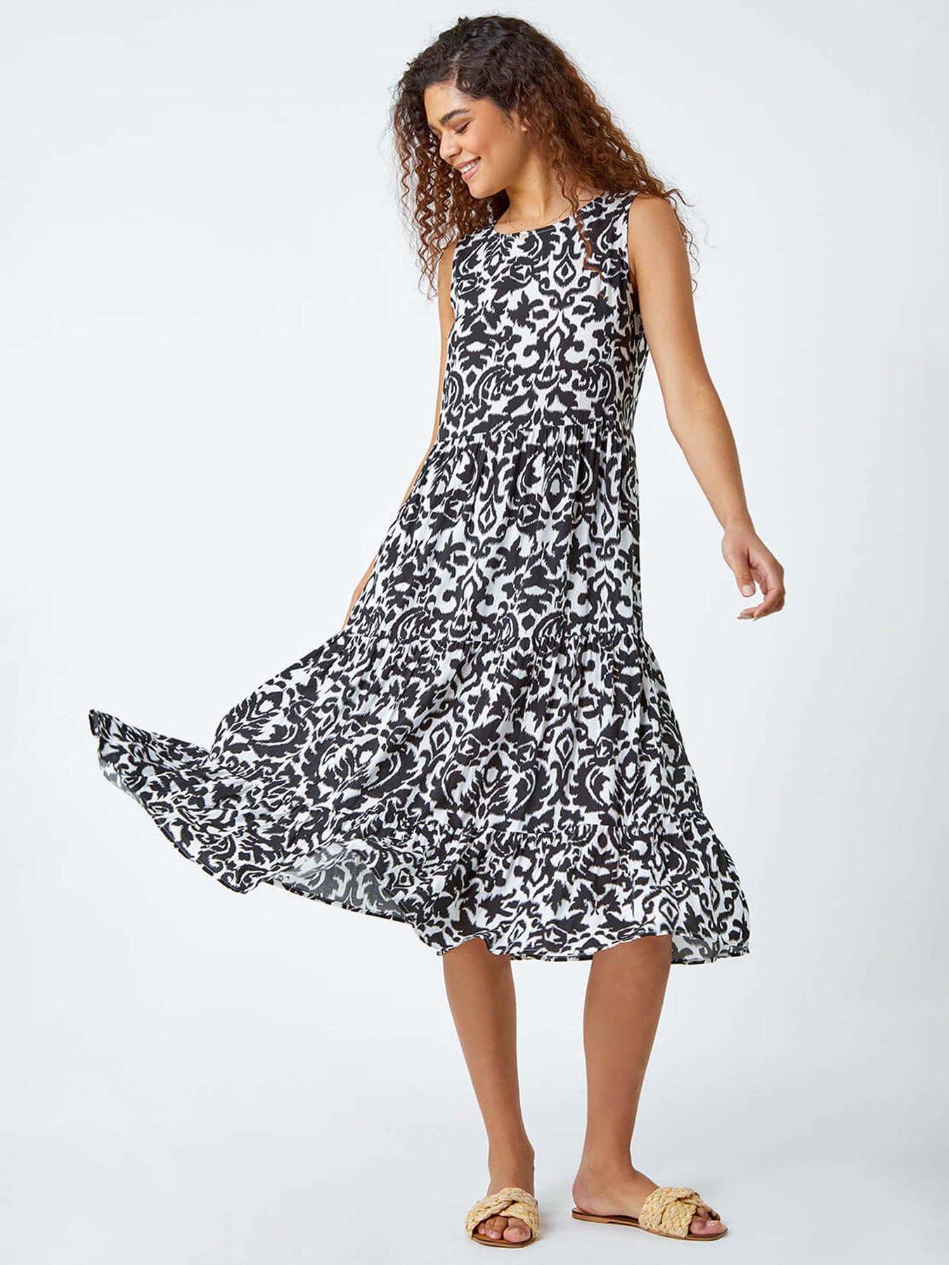 Image 1 of 4 of Roman Baroque Tiered Smock Midi Dress - Black