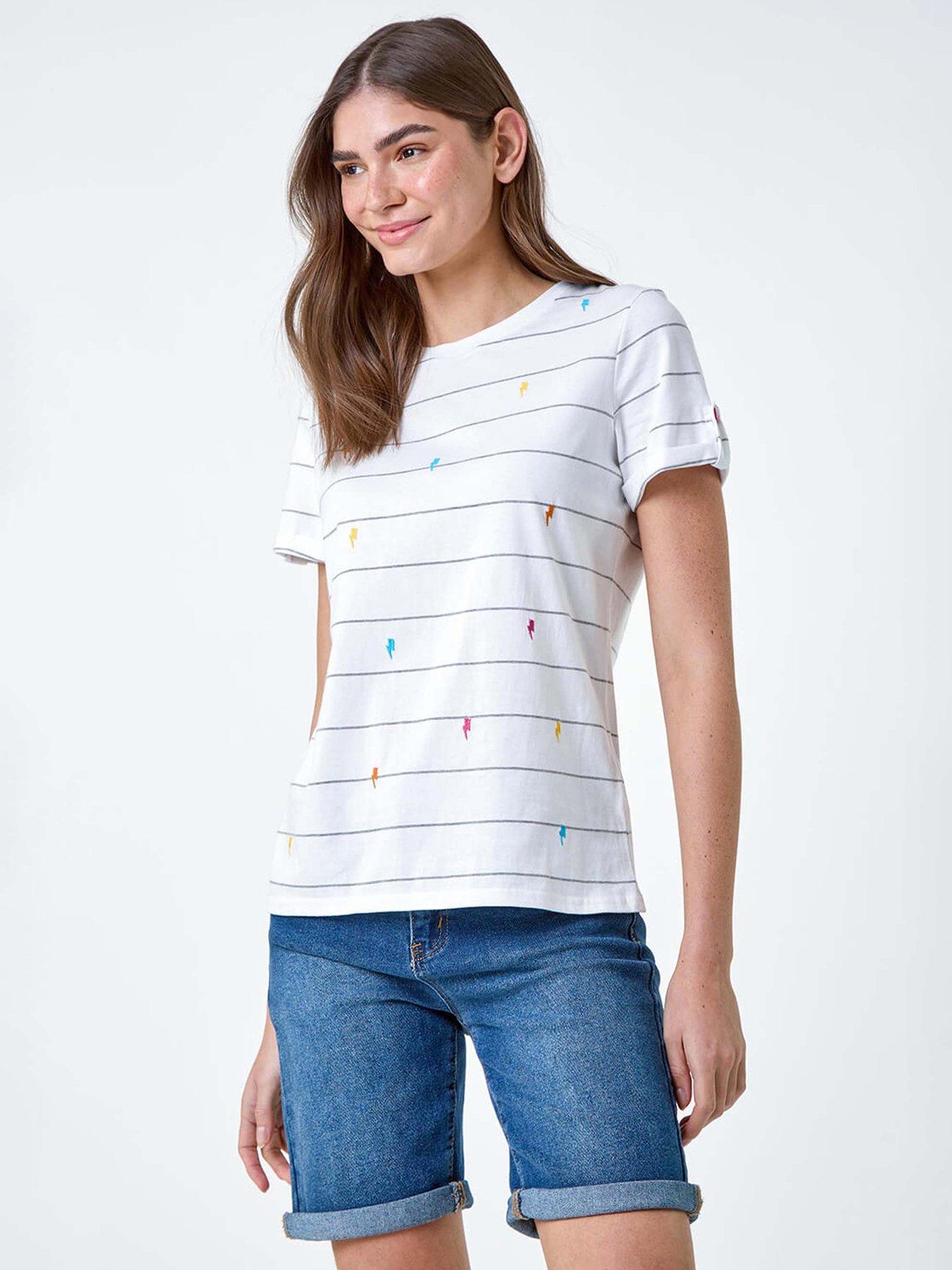 undefined Lightning Embroidery Stripe Stretch T-shirt