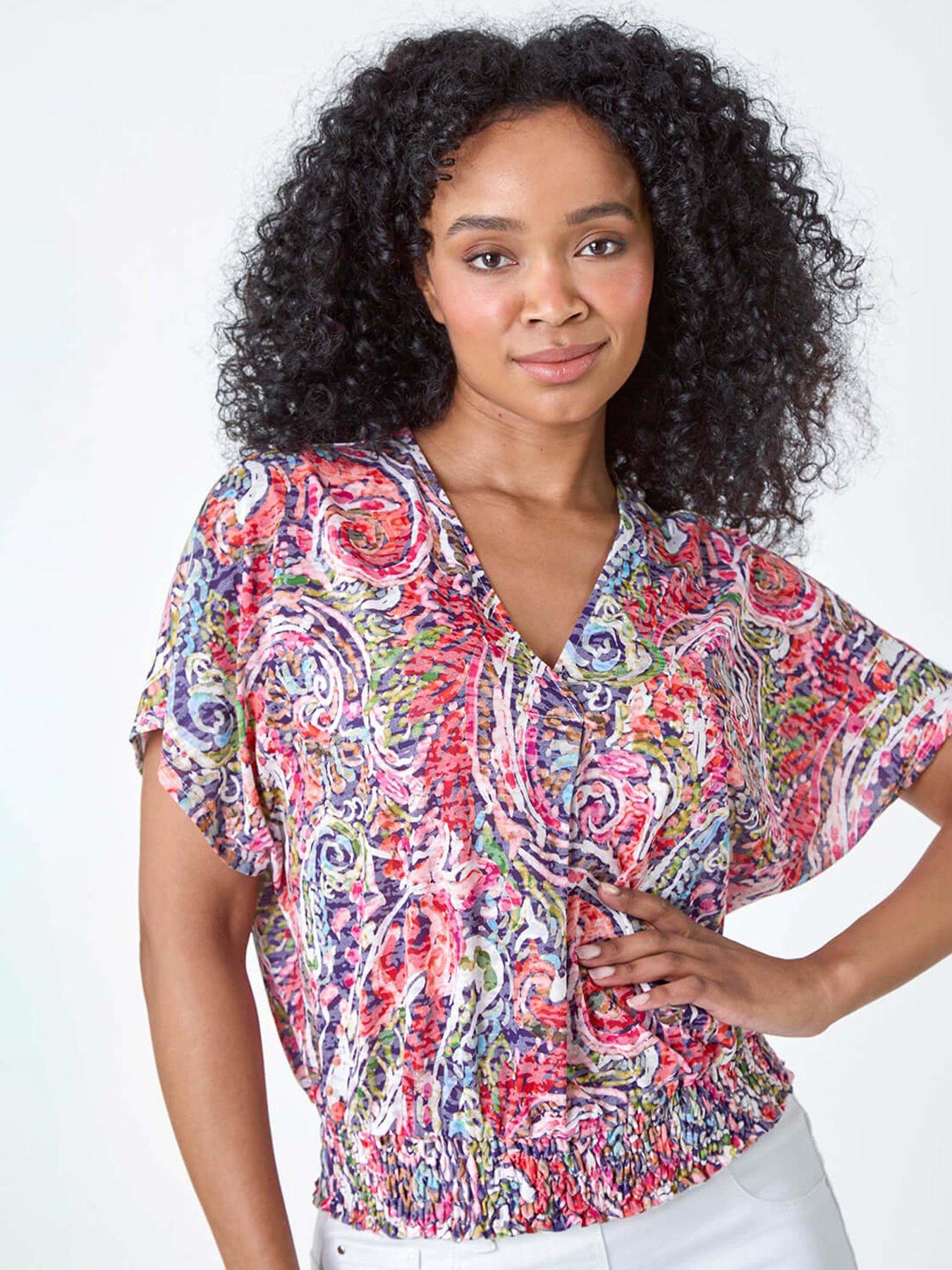 undefined Petite Paisley Shirred Hem Stretch Top