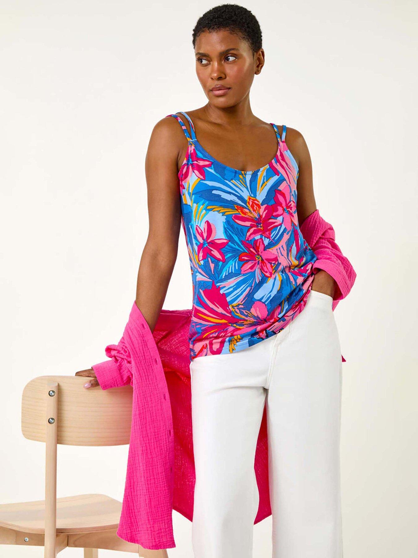 undefined Tropical Floral V-neck Strap Detail Cami Top