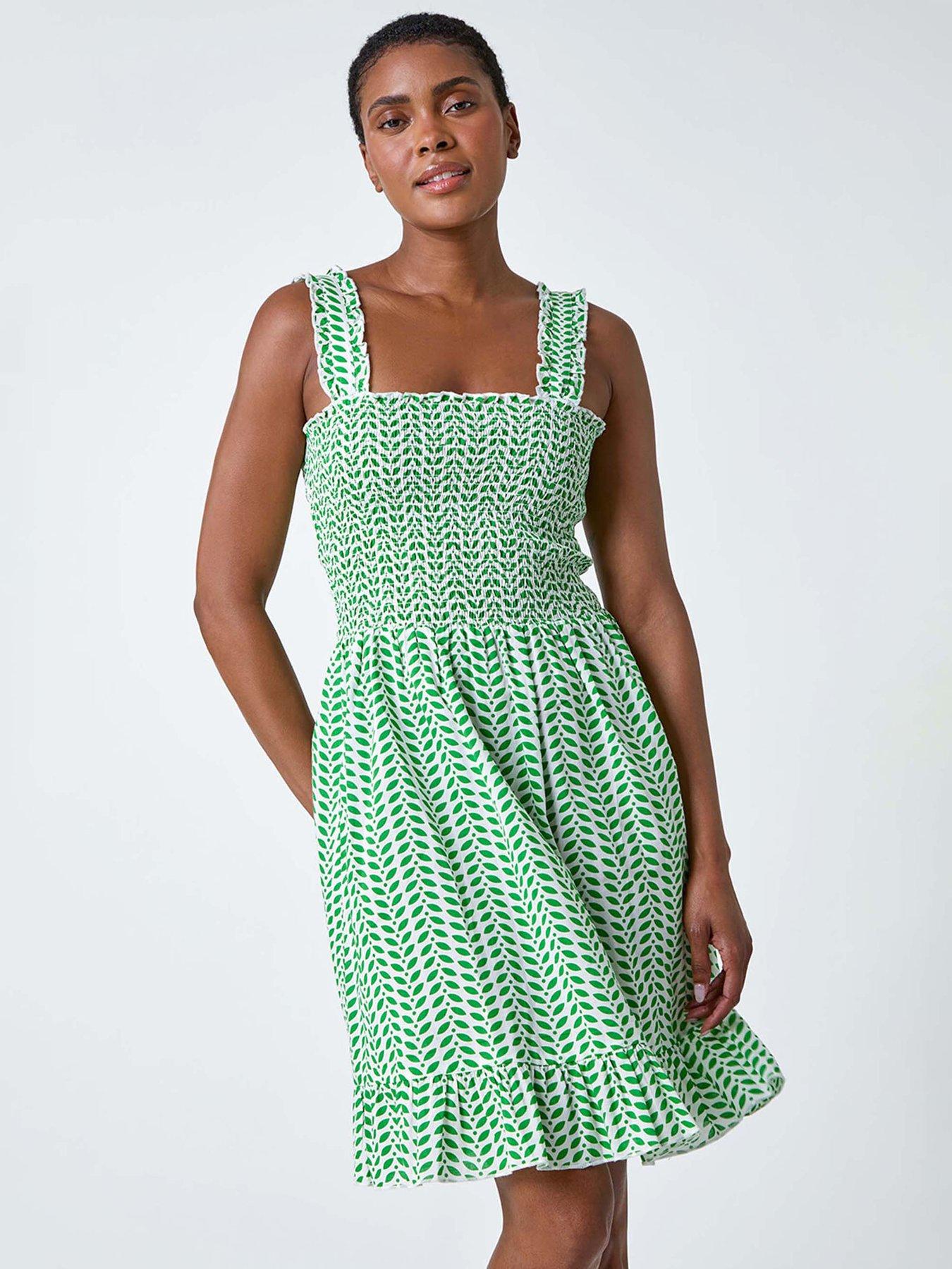 roman-zig-zag-print-shirred-cotton-dress