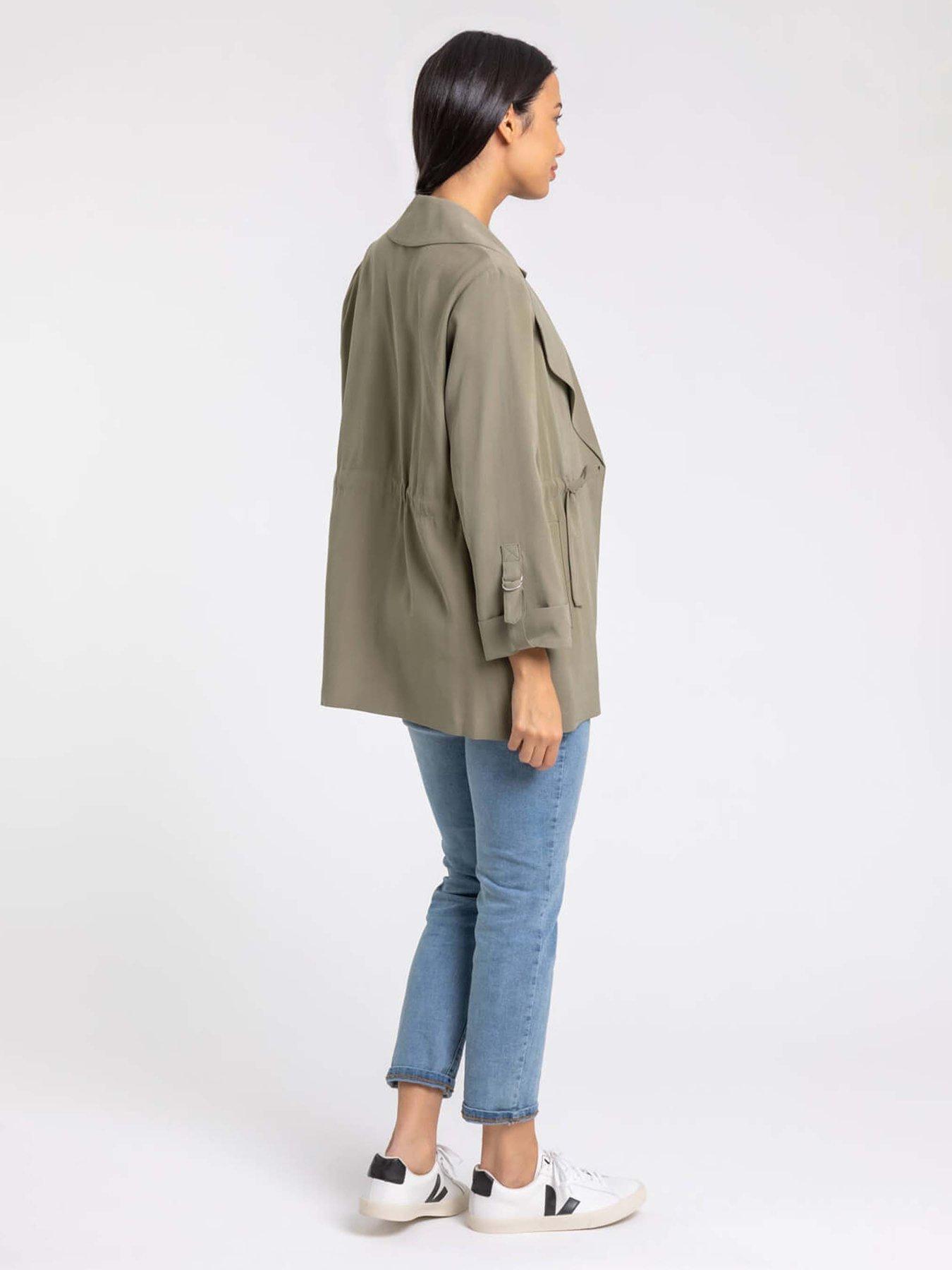 Image 2 of 4 of Roman Tie Waist Longline Jacket - Green