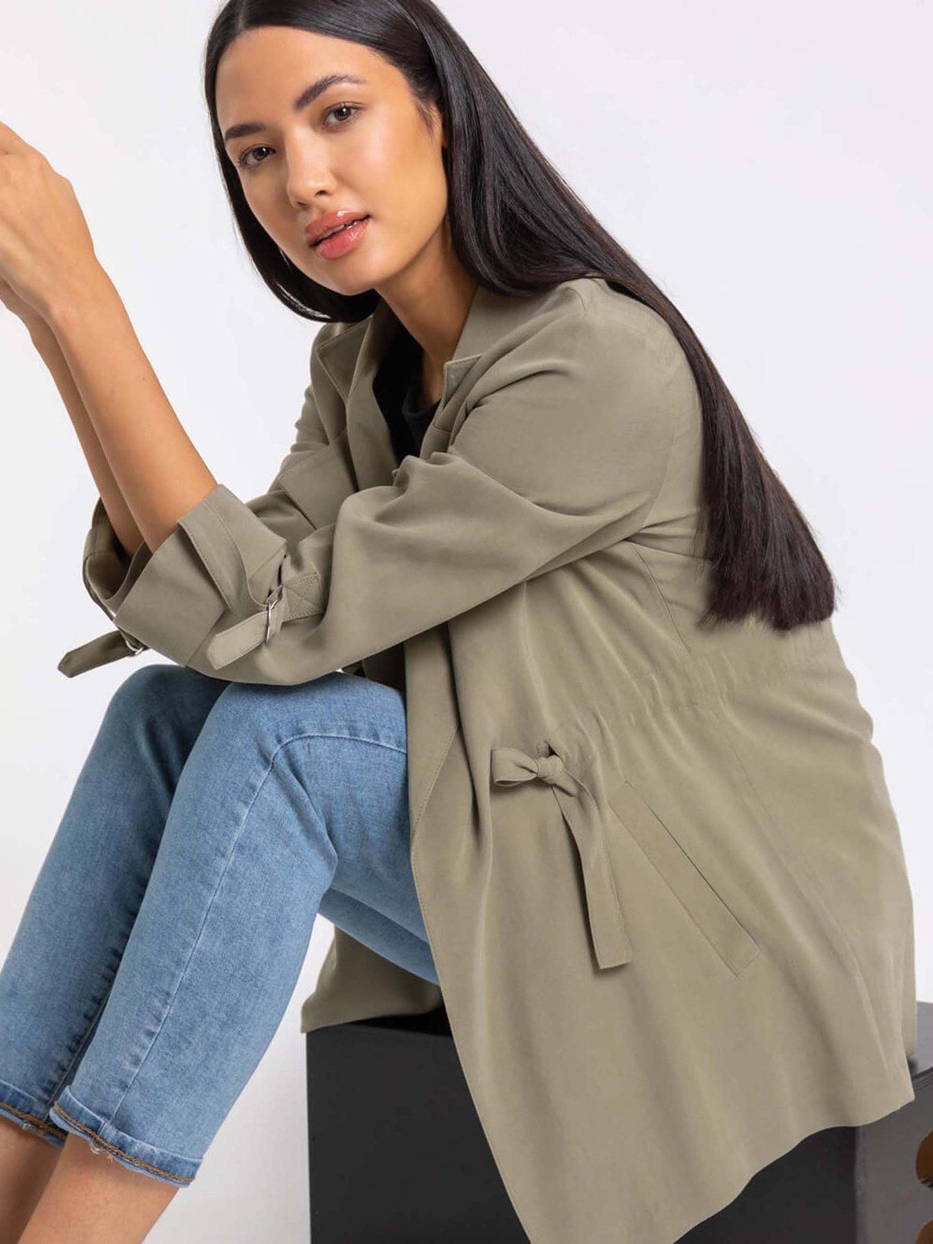 Image 3 of 4 of Roman Tie Waist Longline Jacket - Green