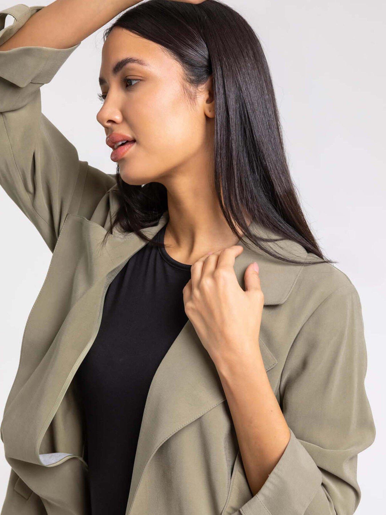 Image 4 of 4 of Roman Tie Waist Longline Jacket - Green