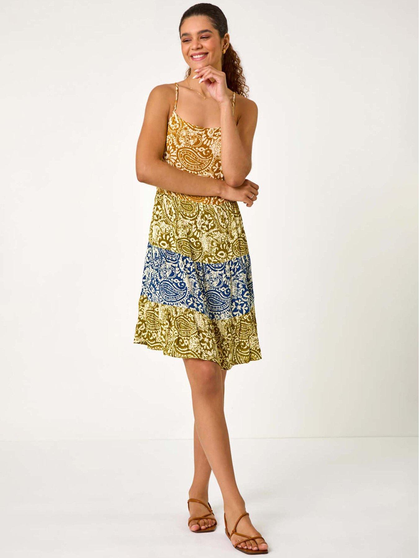 Image 3 of 5 of Roman Patchwork Paisley Print Tiered Dress