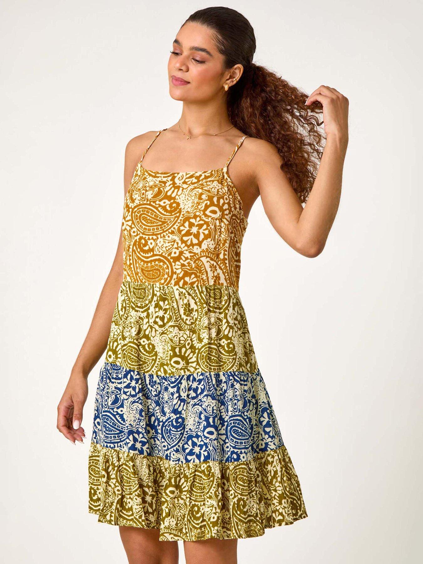 Image 4 of 5 of Roman Patchwork Paisley Print Tiered Dress