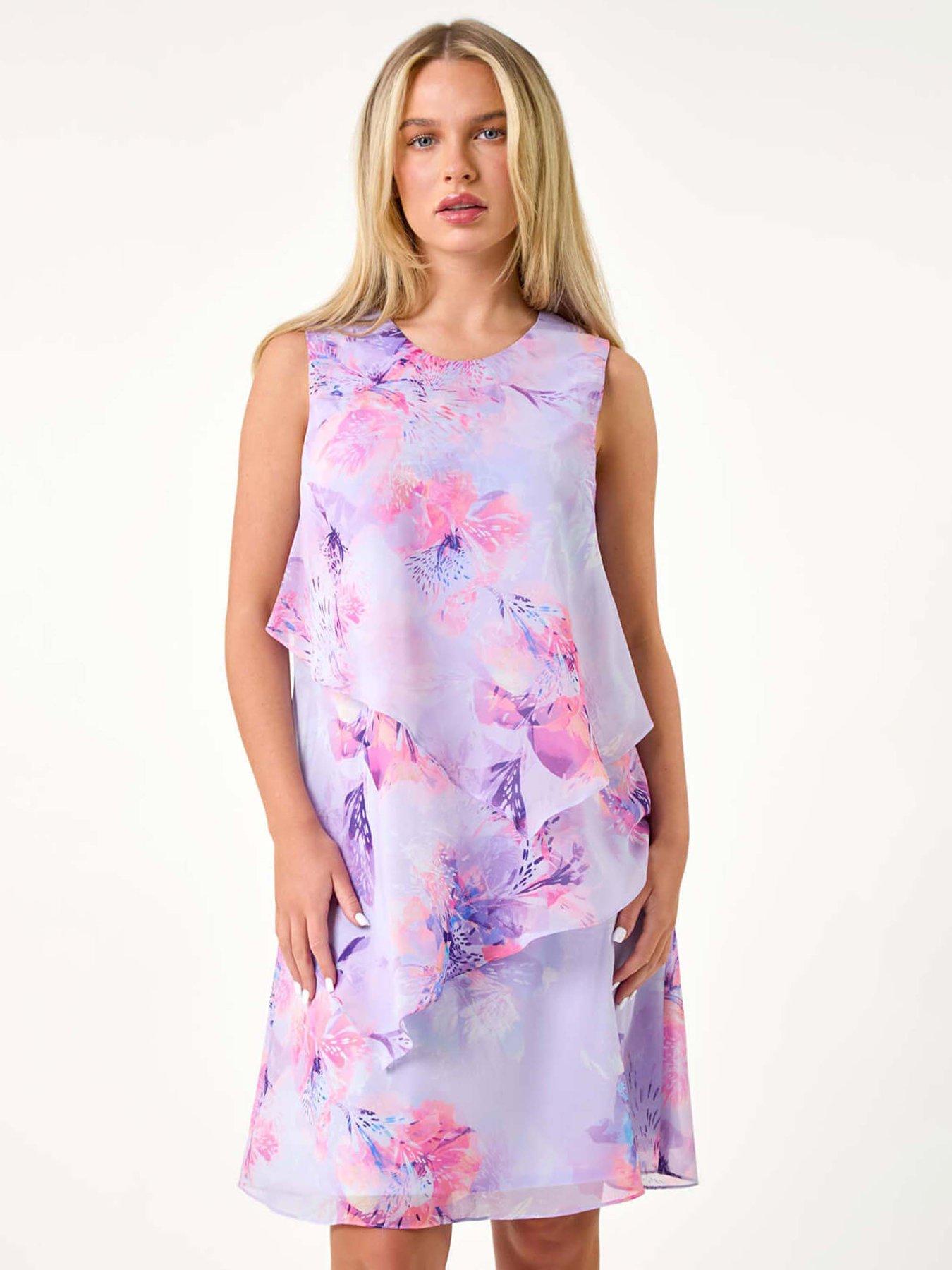 undefined Petite Floral Print Tiered Chiffon Dress