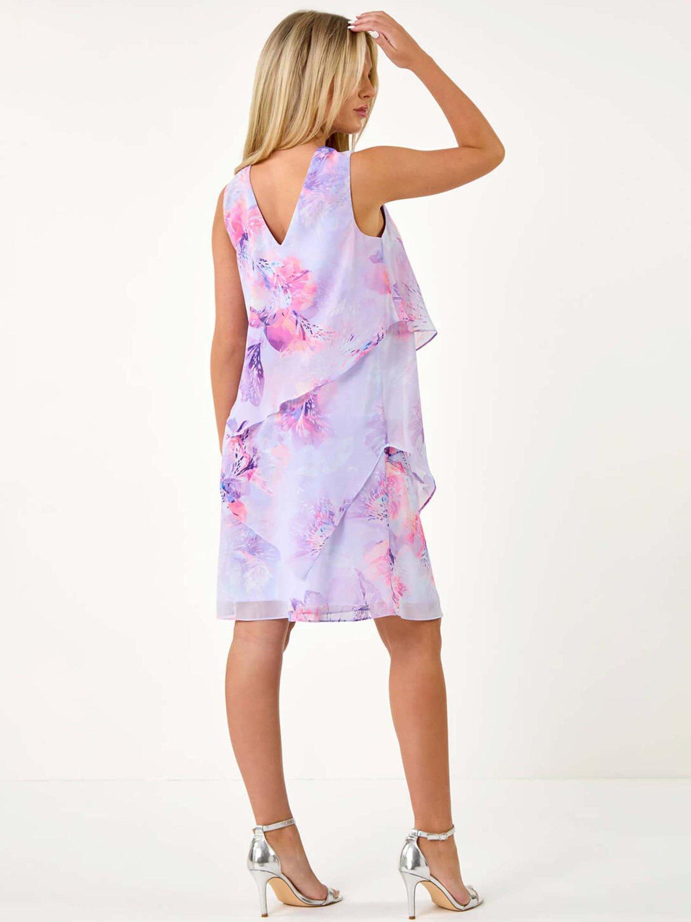  image of roman-petite-floral-print-tiered-chiffon-dress