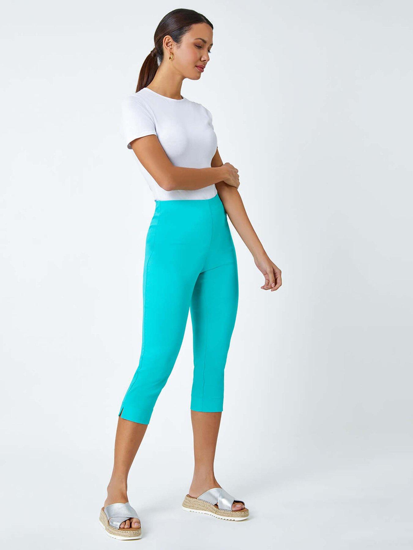 Image 4 of 5 of Roman Cropped Stretch Trouser - Turquoise