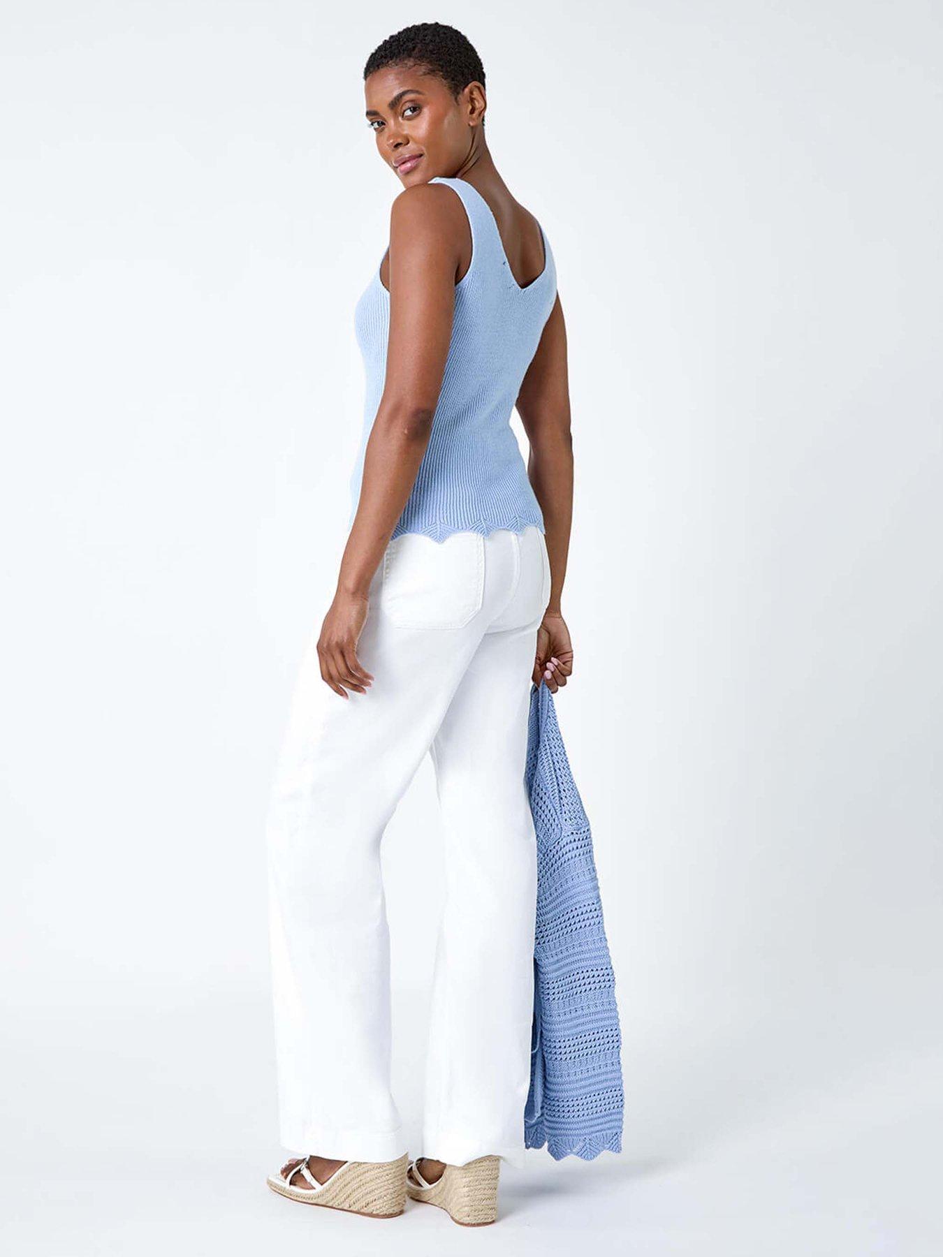 Image 2 of 5 of Roman Scalloped Edge V-neck Knit Vest - Blue