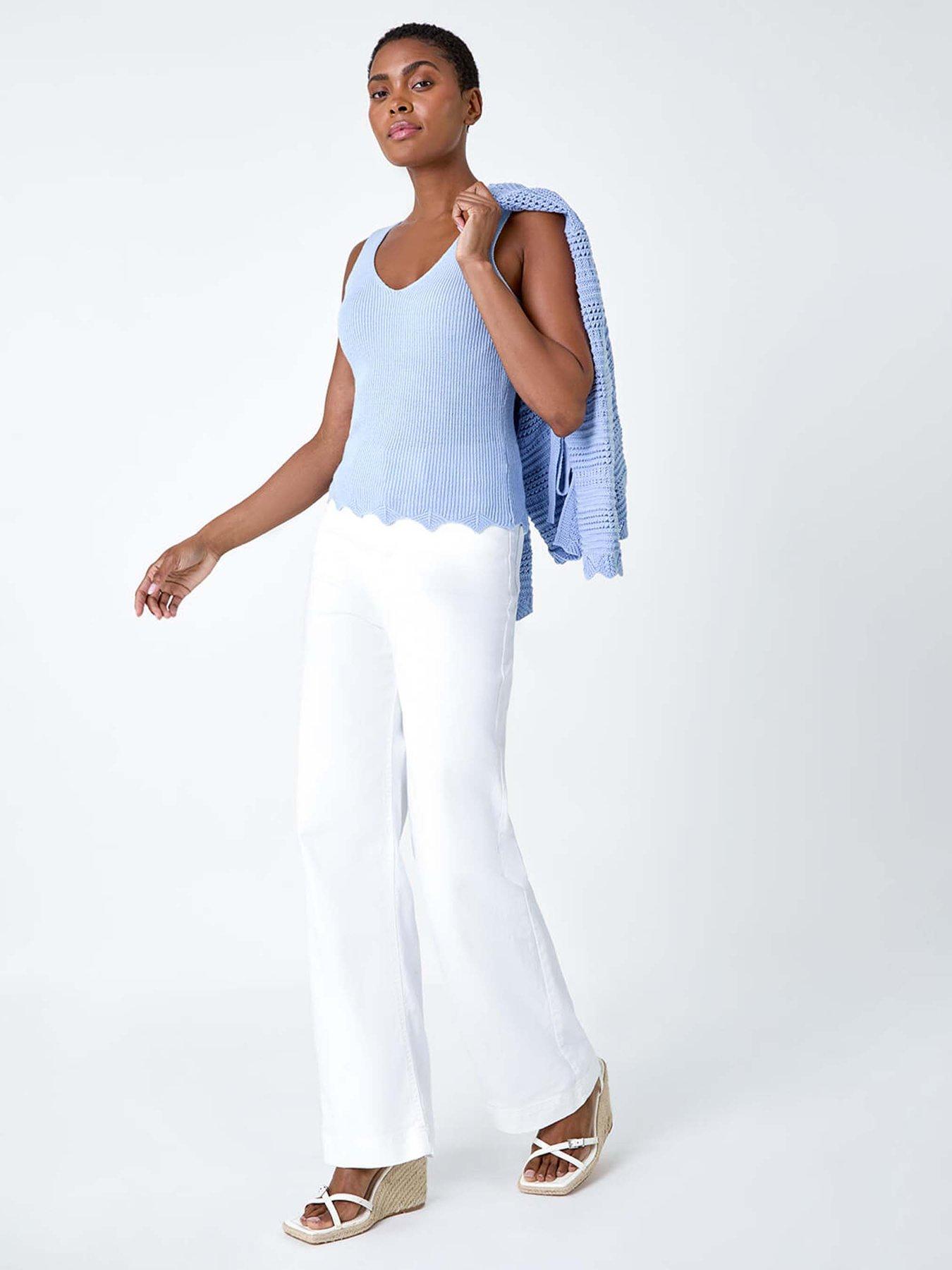 Image 3 of 5 of Roman Scalloped Edge V-neck Knit Vest - Blue