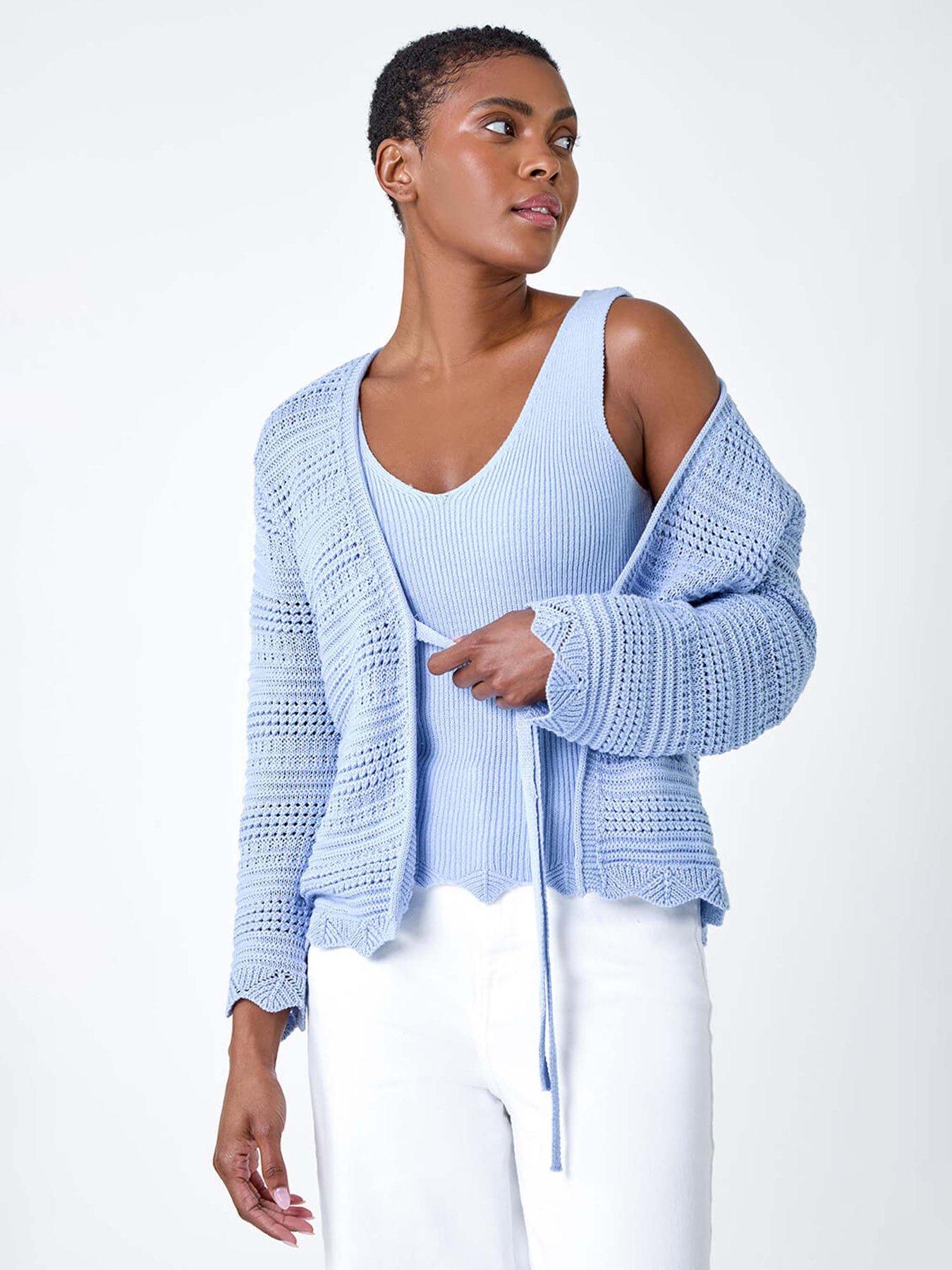 Image 4 of 5 of Roman Scalloped Edge V-neck Knit Vest - Blue