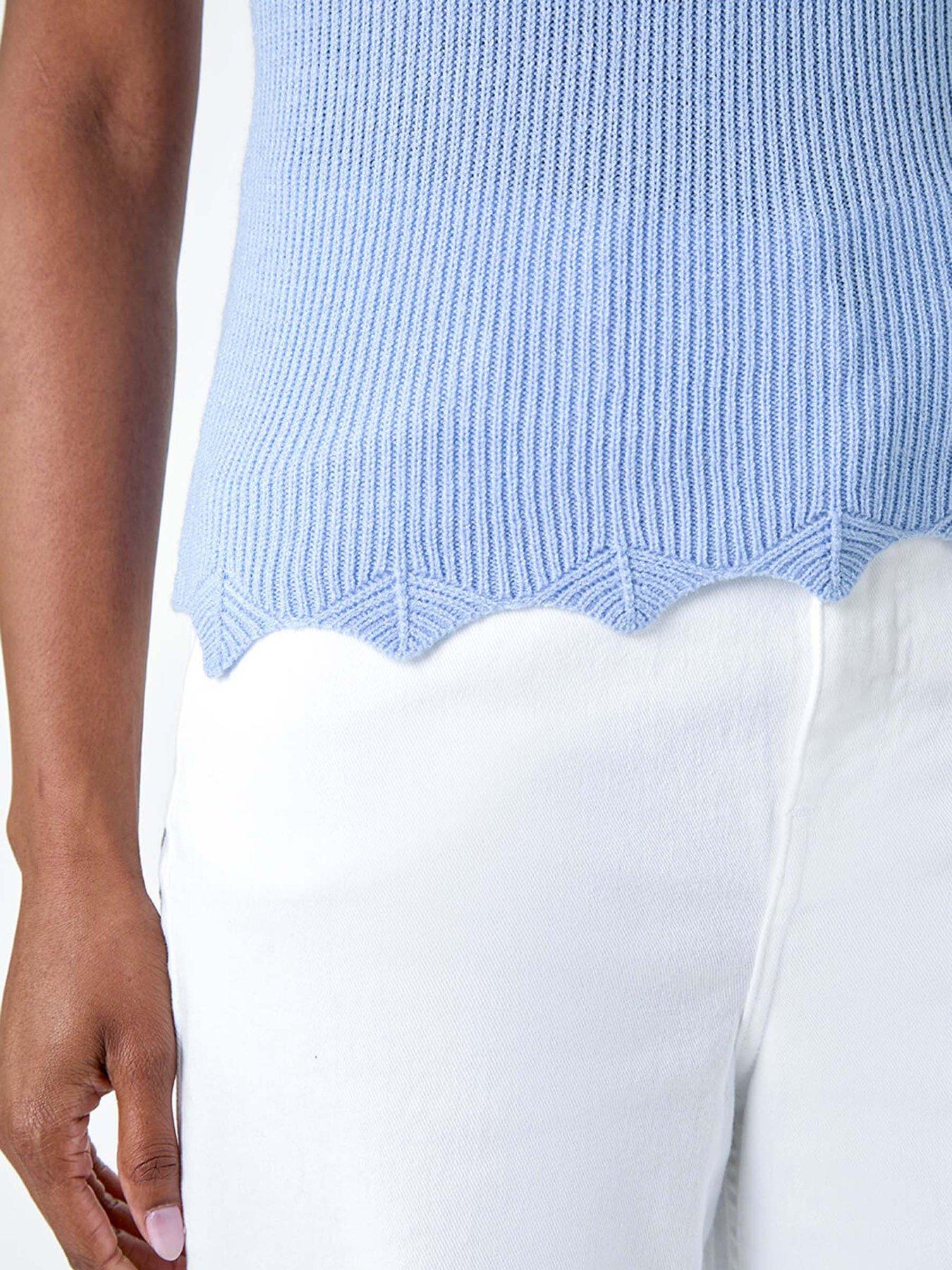 Image 5 of 5 of Roman Scalloped Edge V-neck Knit Vest - Blue