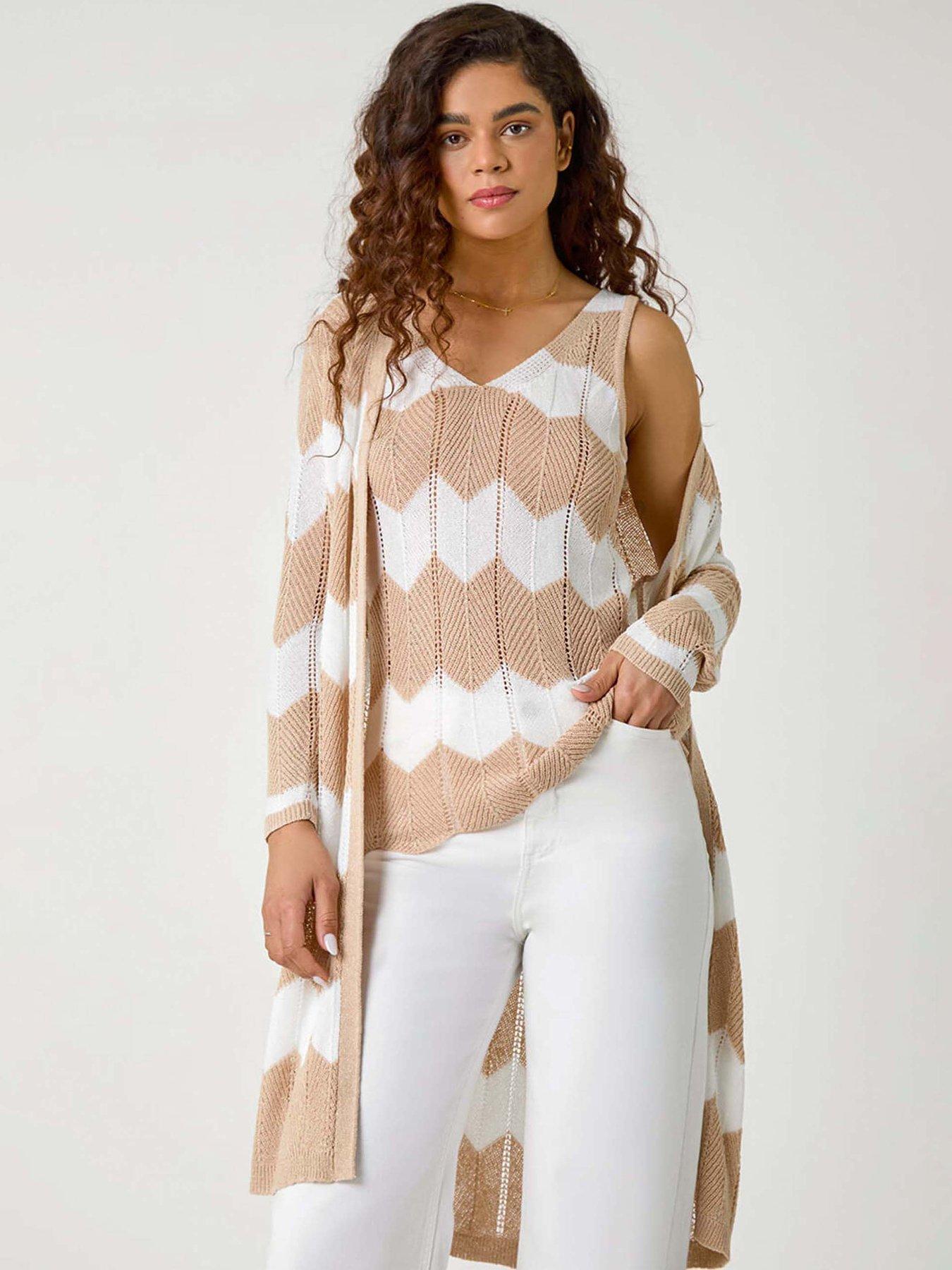  image of roman-chevron-stripe-shimmer-longline-cardigan
