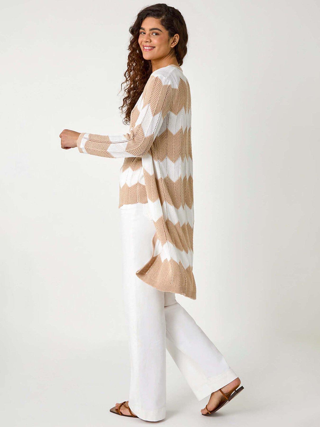  image of roman-chevron-stripe-shimmer-longline-cardigan